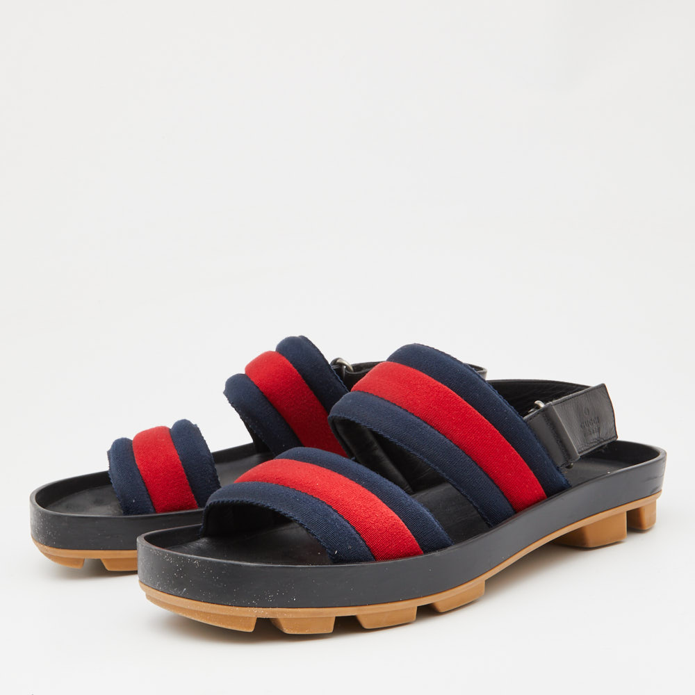 

Gucci Tricolor Leather and Canvas Rimini Slingback Sandals Size, Black