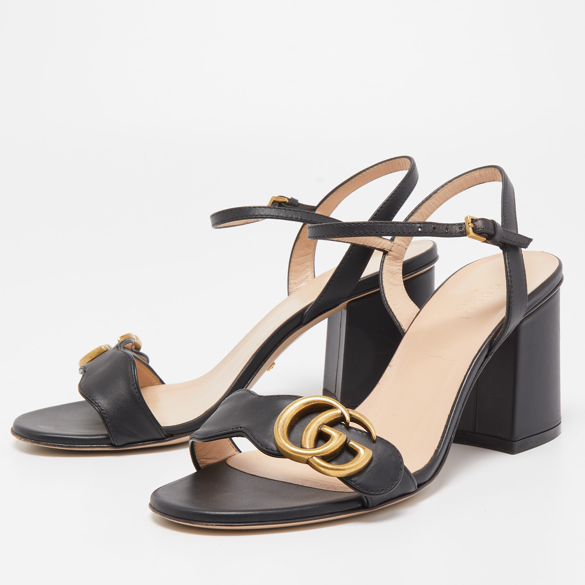 

Gucci Black Leather GG Marmont Ankle Strap Sandals Size