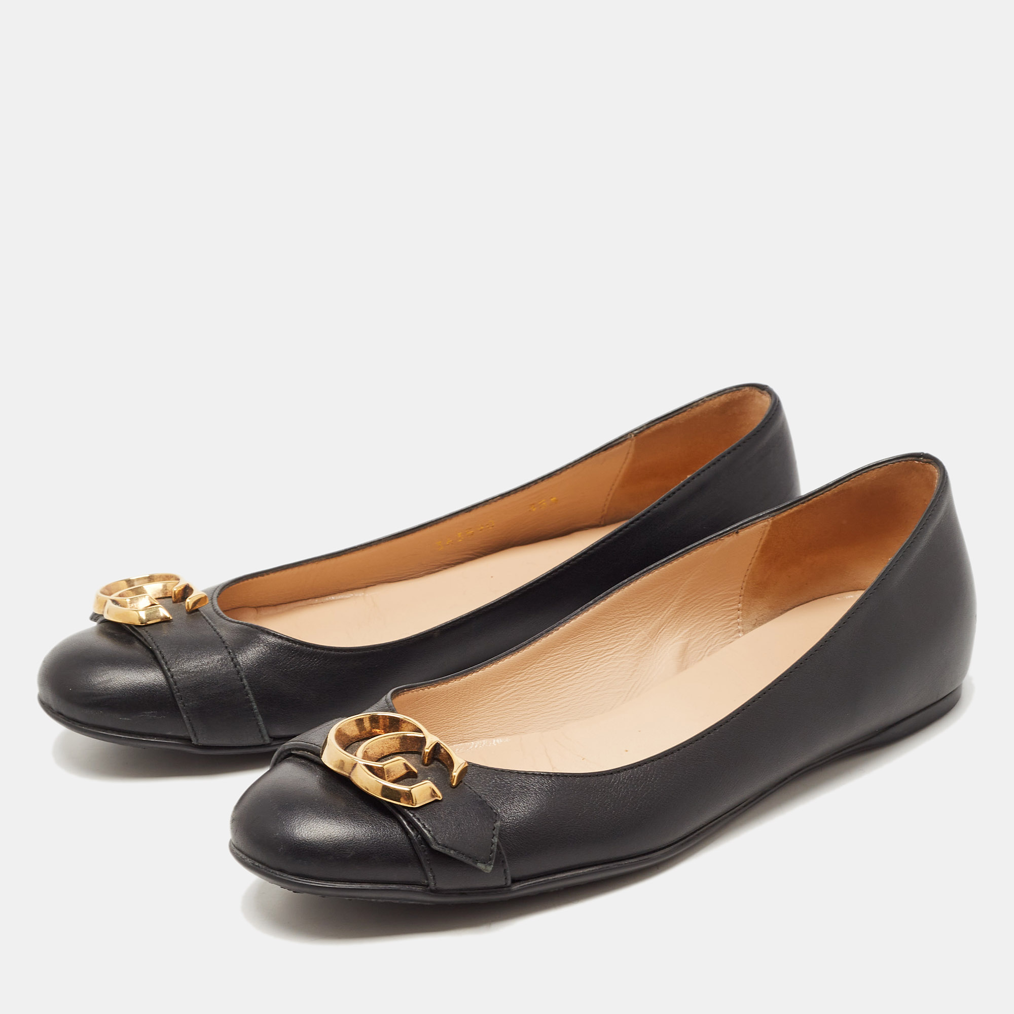 

Gucci Black Leather Double G Ballet Flats Size