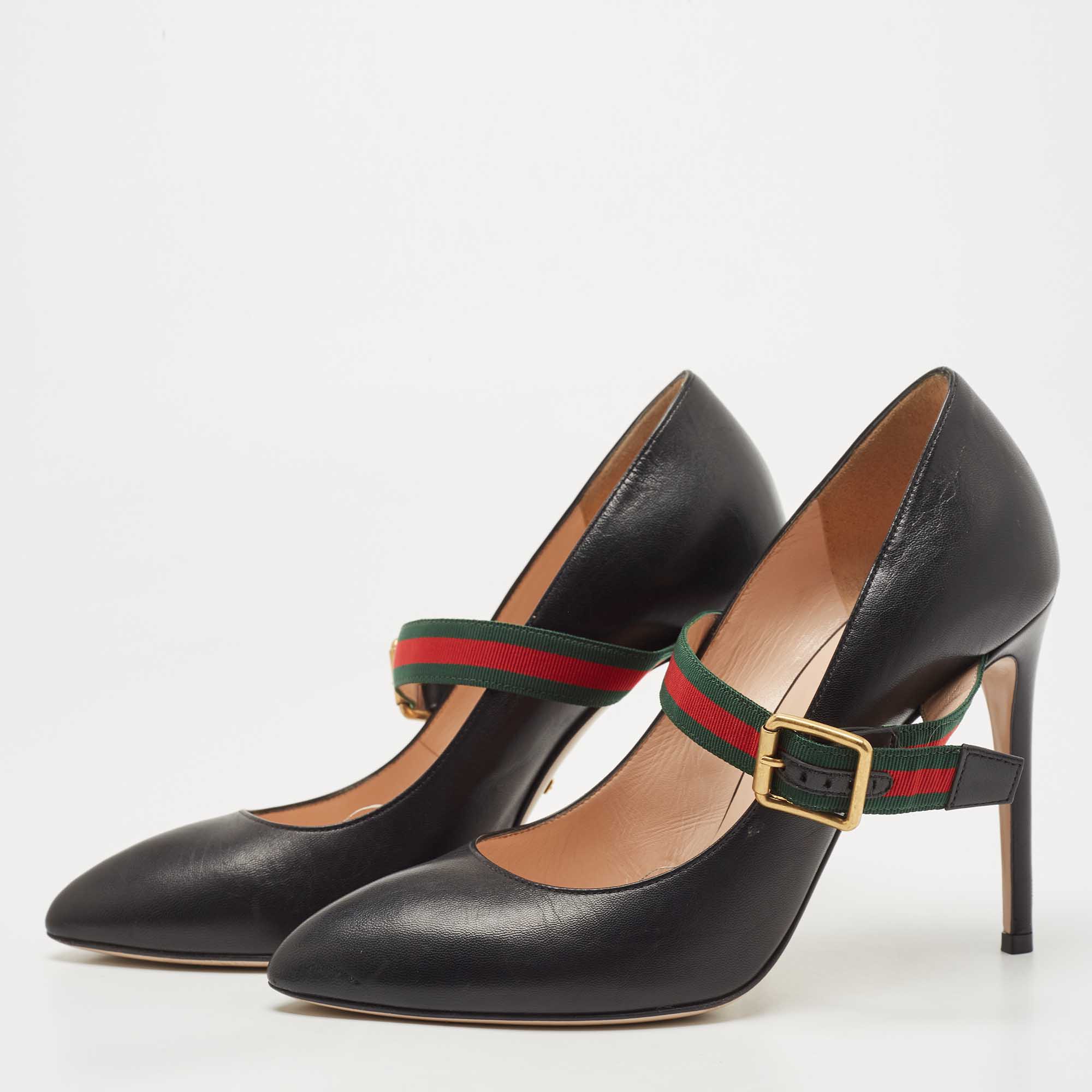 

Gucci Black Leather Sylvie Mary Jane Pumps Size