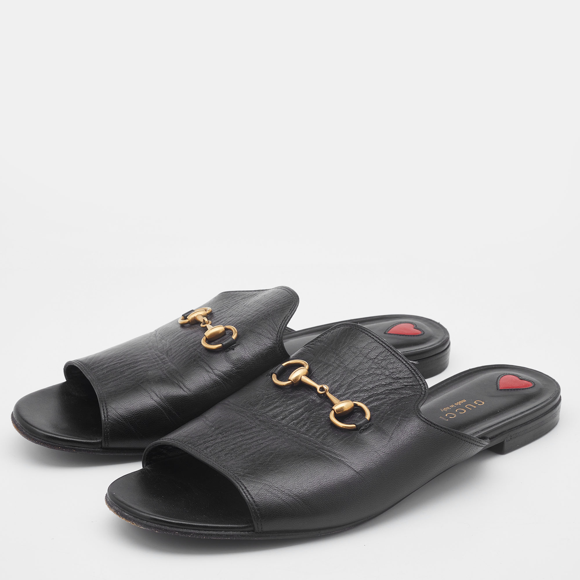 

Gucci Black Leather Malaga Kid Flat Slides Size