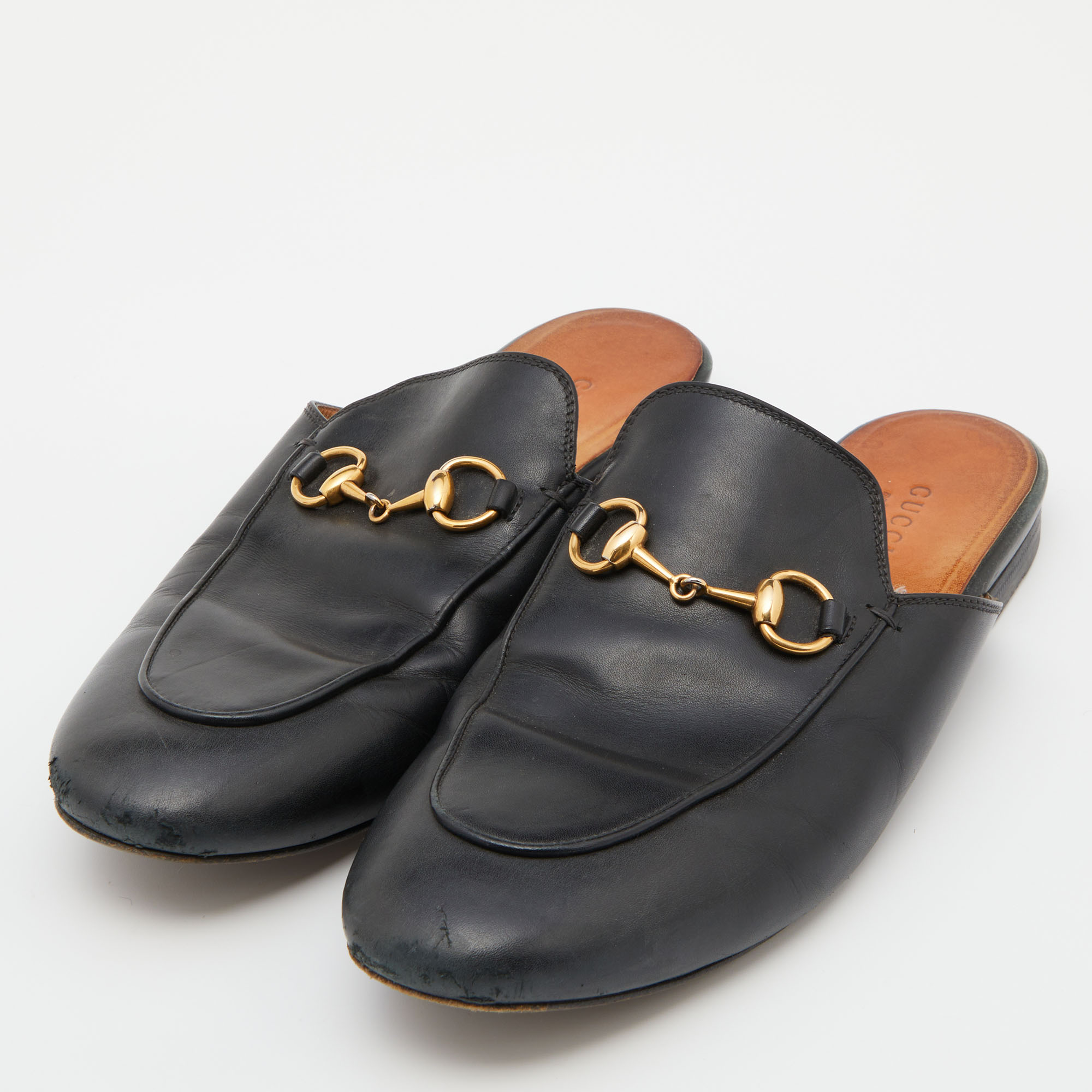 

Gucci Black Leather Princetown Flat Mules Size