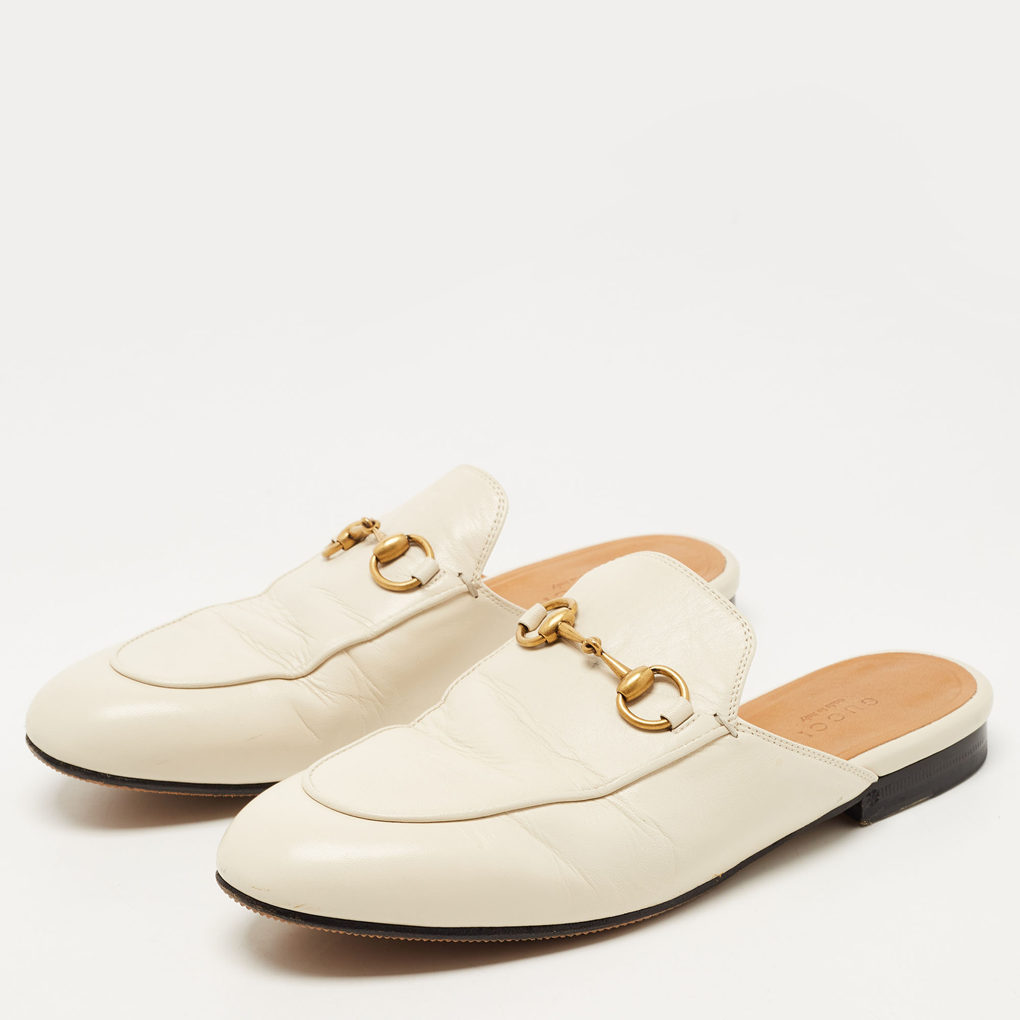 

Gucci Cream Leather Princetown Mules Size