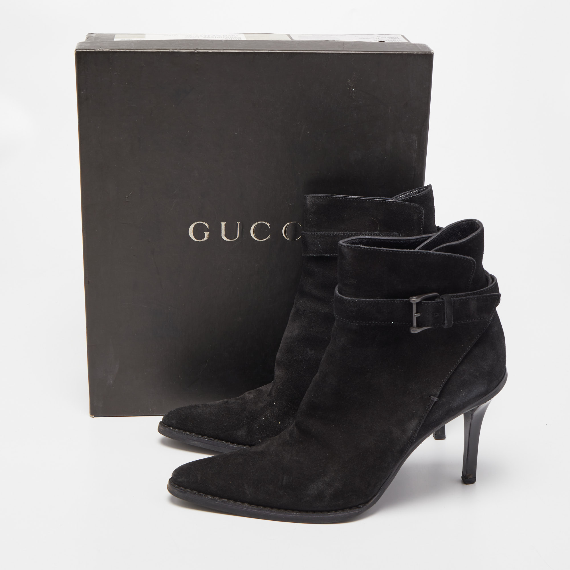 Gucci Black Suede Pointed Toe Ankle Boots Size 39 
