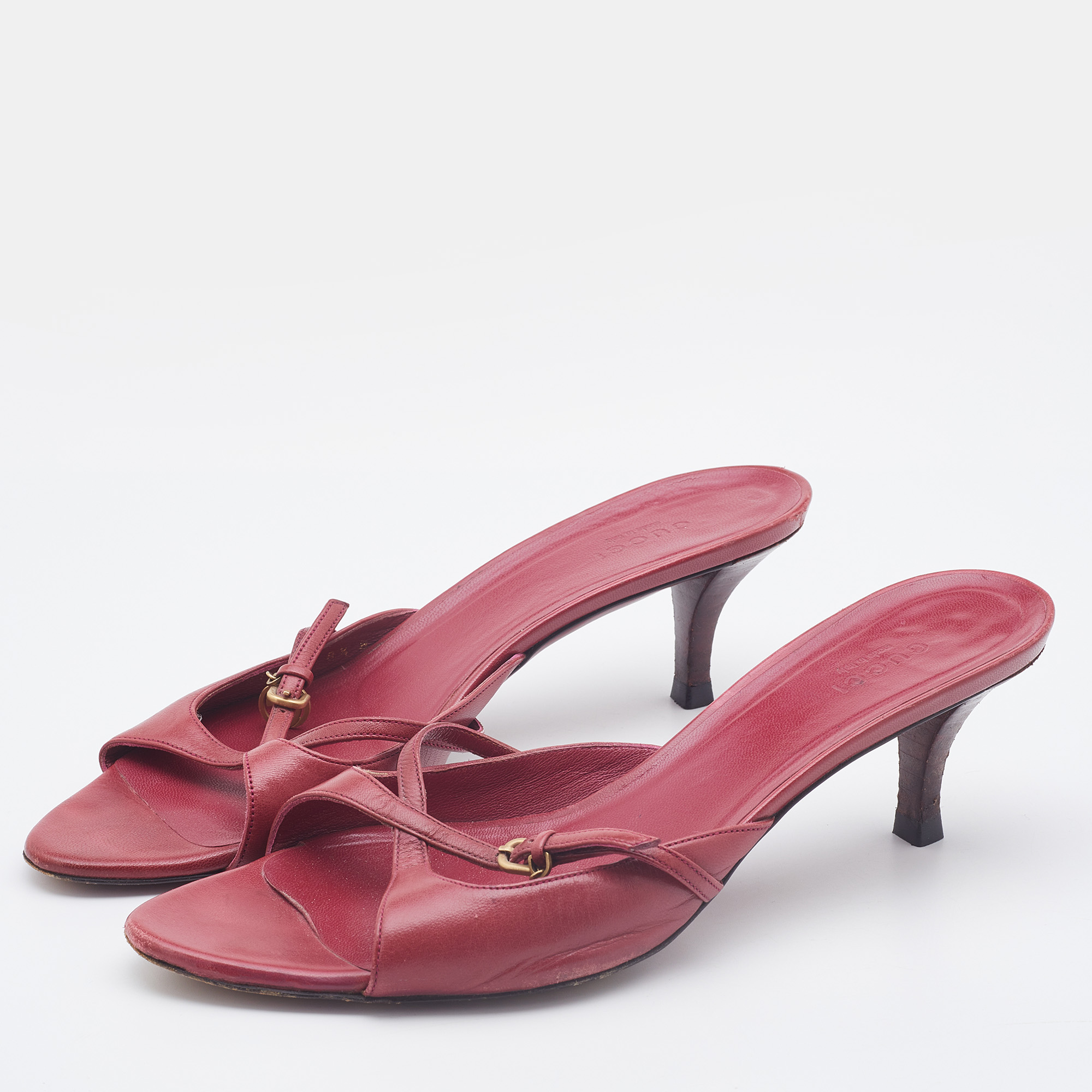 

Gucci Cherry Red Leather Cross Slide Sandals Size