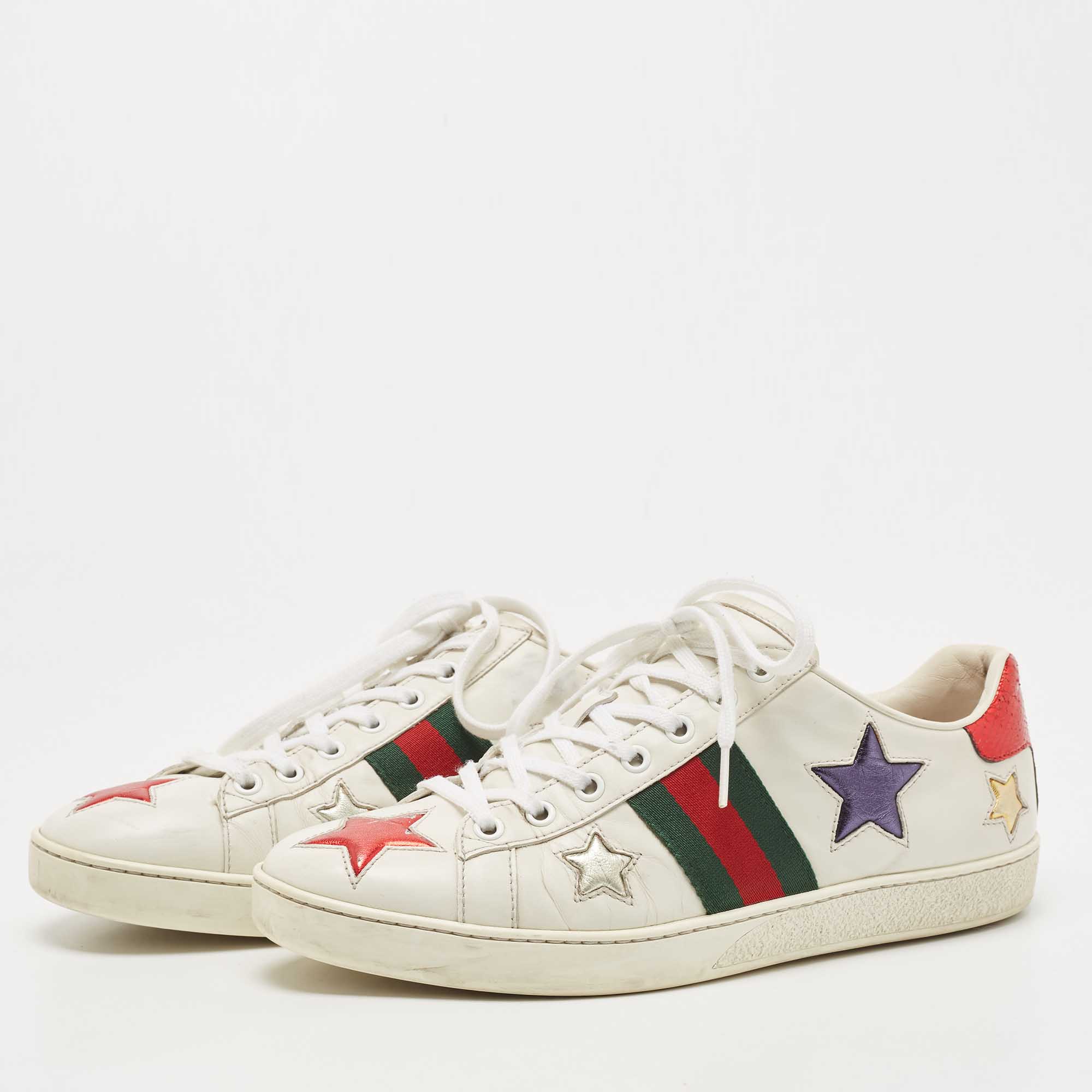 

Gucci White Leather Star Embroidered Ace Sneakers Size