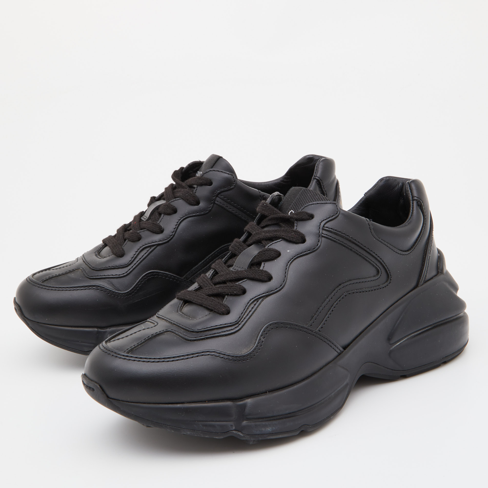 

Gucci Black Leather Rhyton Sneakers Size