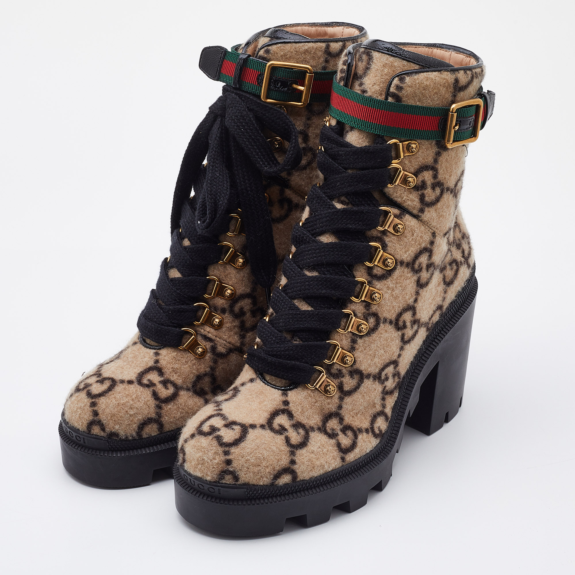 

Gucci Beige GG Wool Ankle Length Boots Size