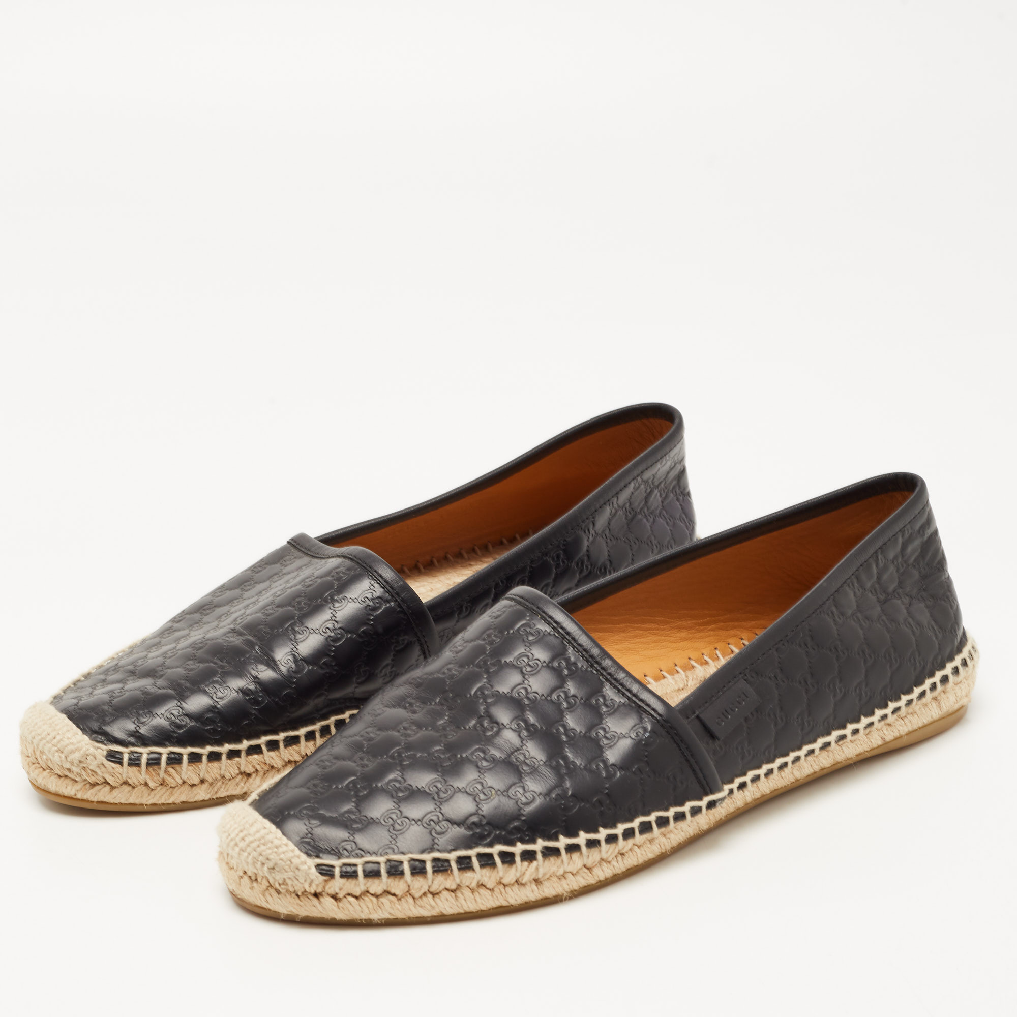 

Gucci Black Guccissima Leather Pilar Espadrille Flats Size