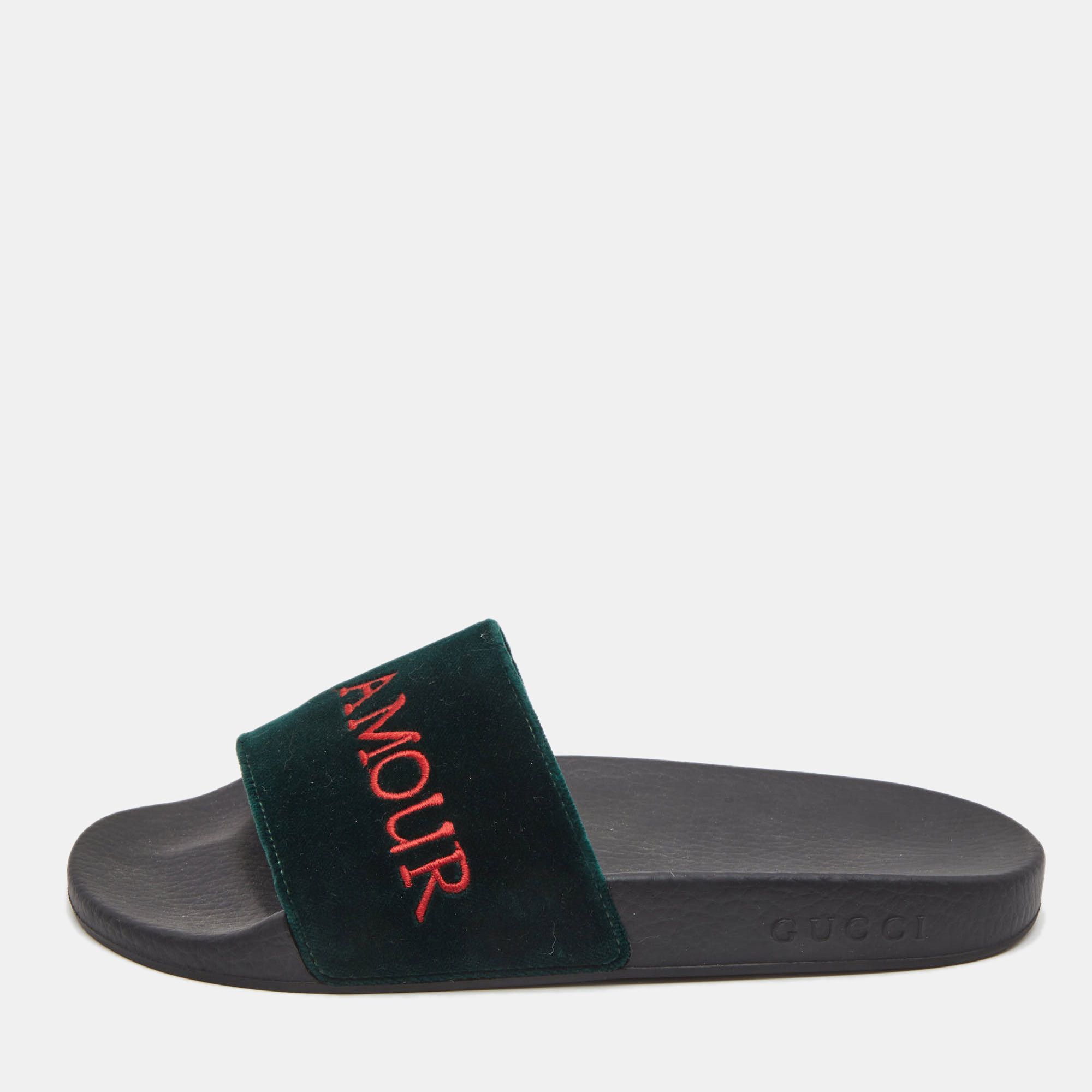 Green hot sale velvet slides