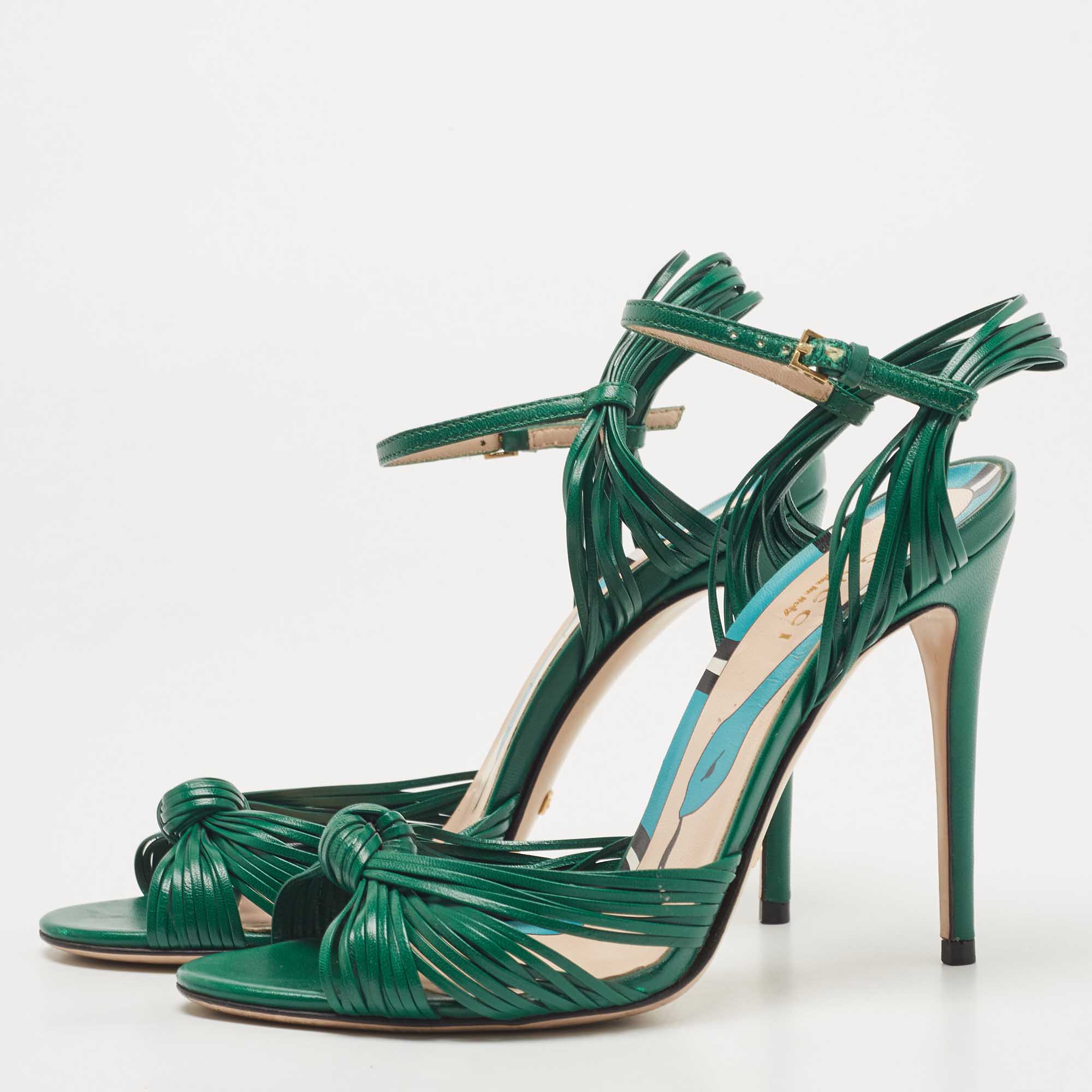 

Gucci Green Leather Allie Knot Ankle Strap Sandals Size