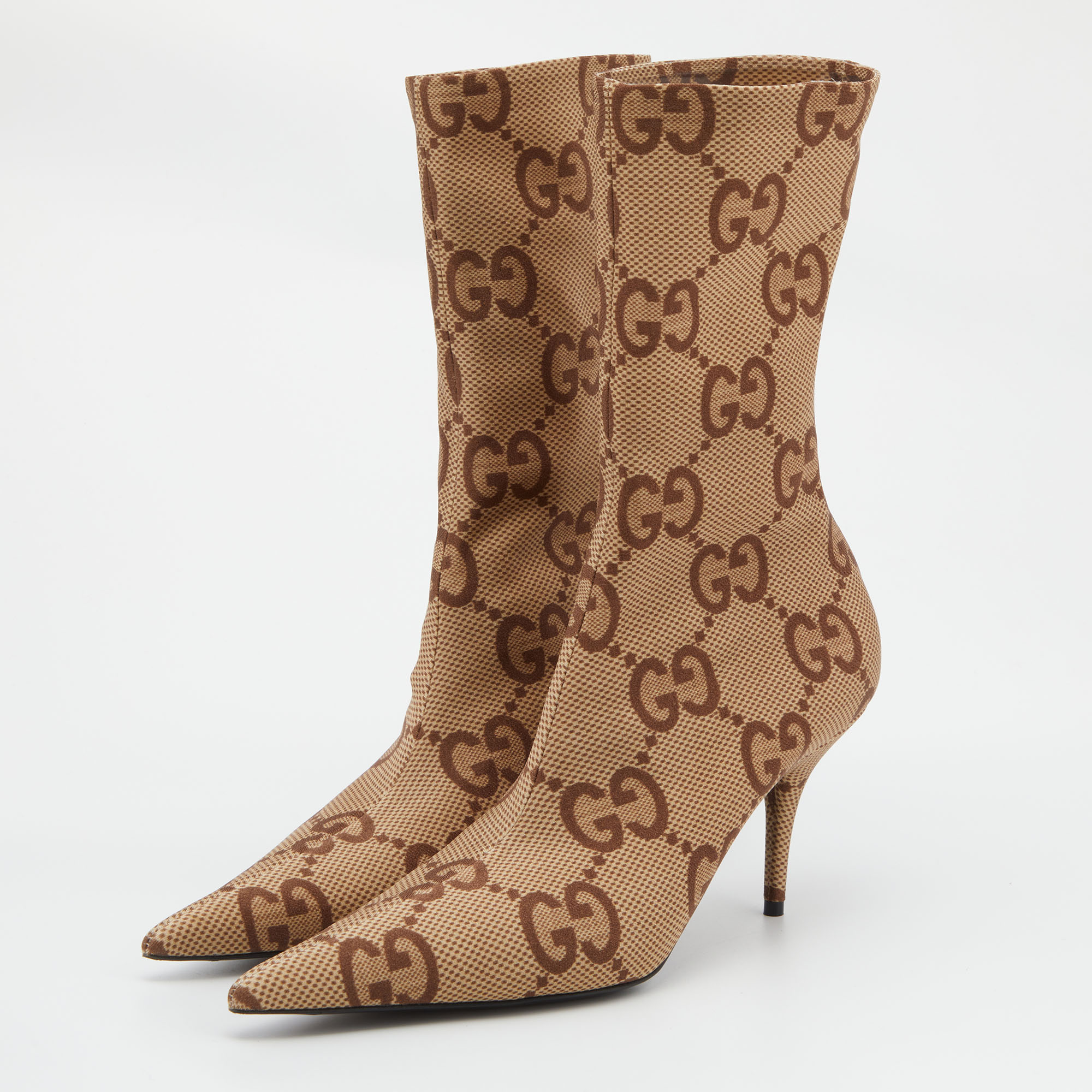 

Gucci Beige/Brown GG Knit Fabric Ankle Length Boots Size