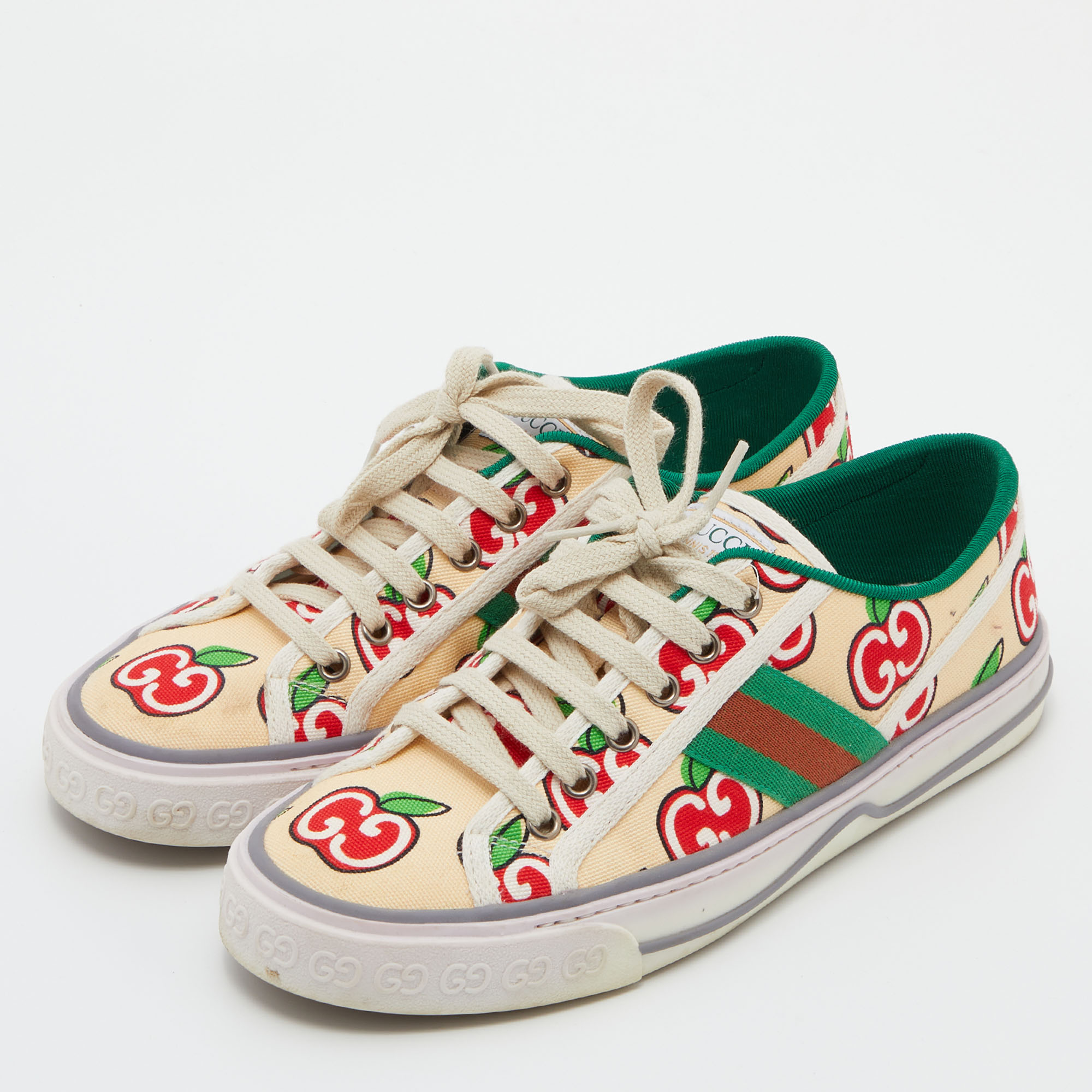 

Gucci Multicolor Canvas Tennis 1977 GG Apple Print Low Top Sneakers Size