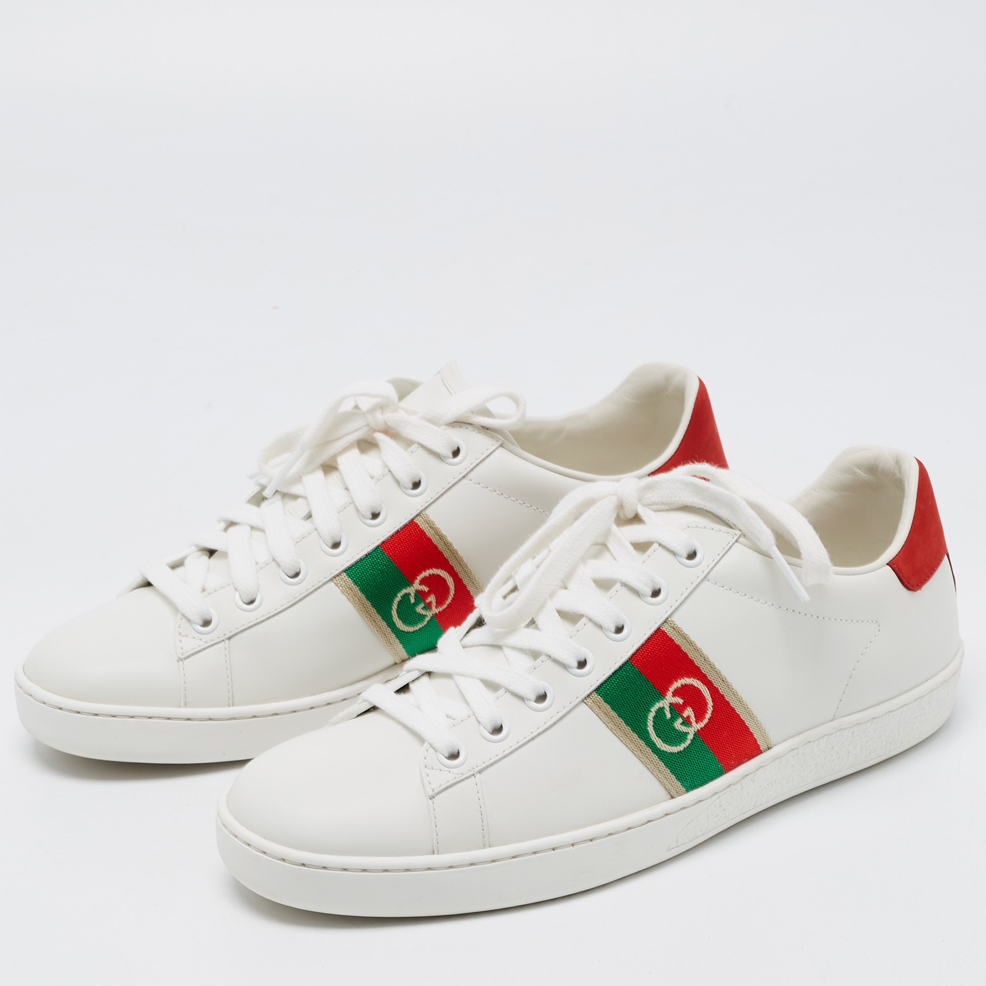 

Gucci White Leather Interlocking G Ace Low Top Sneakers Size