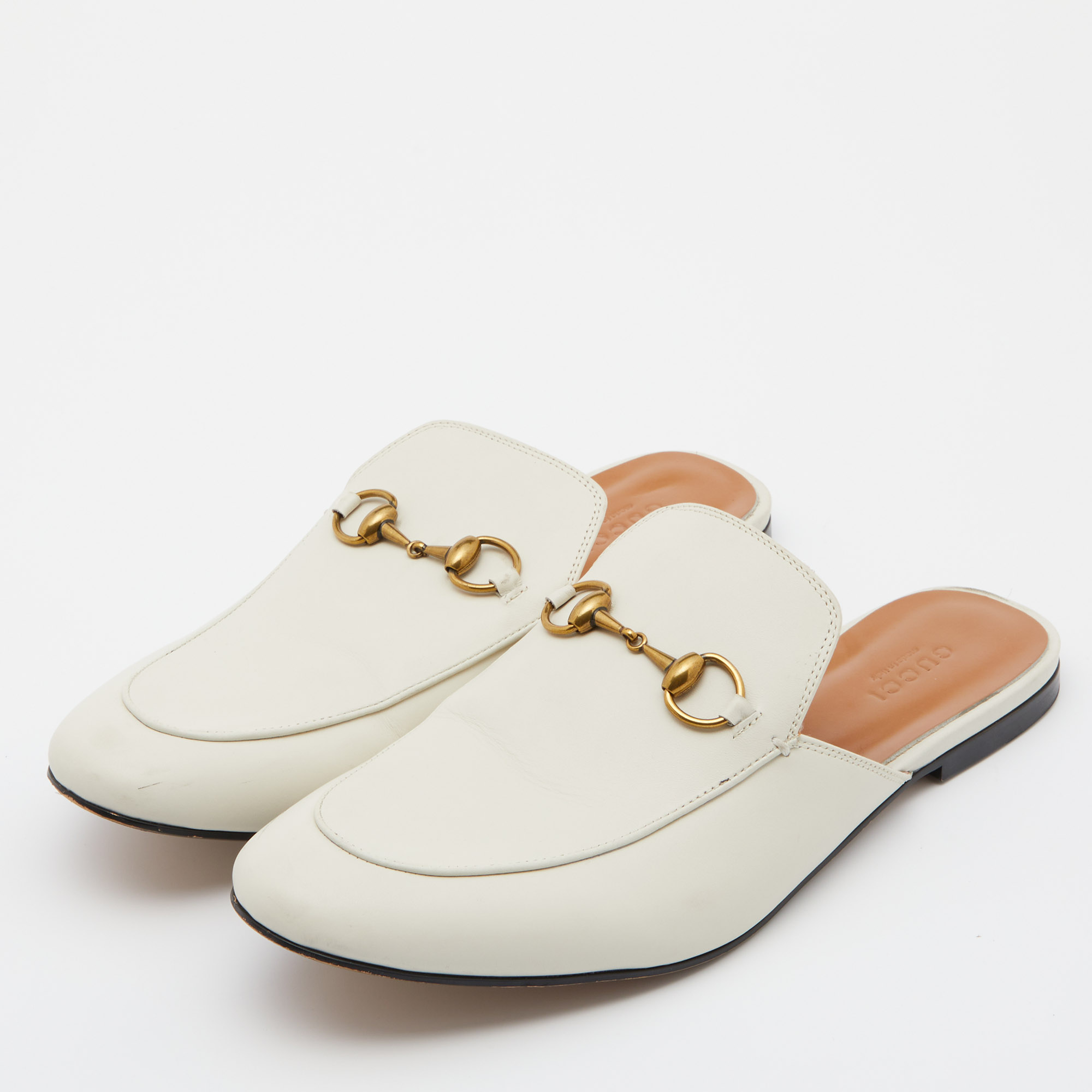 

Gucci Off White Leather Princetown Flat Mules Size