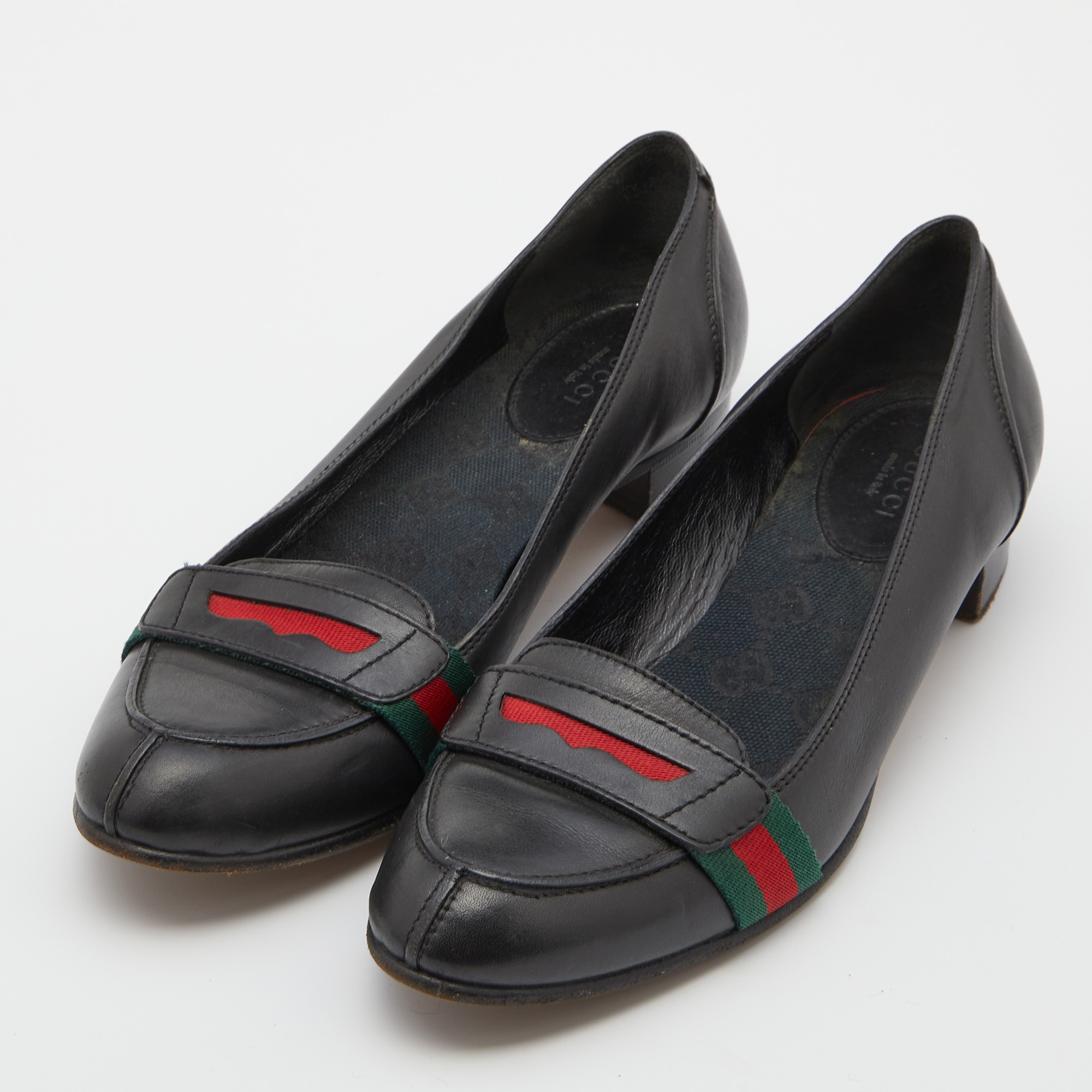 

Gucci Black Leather Web Ballet Flats Size