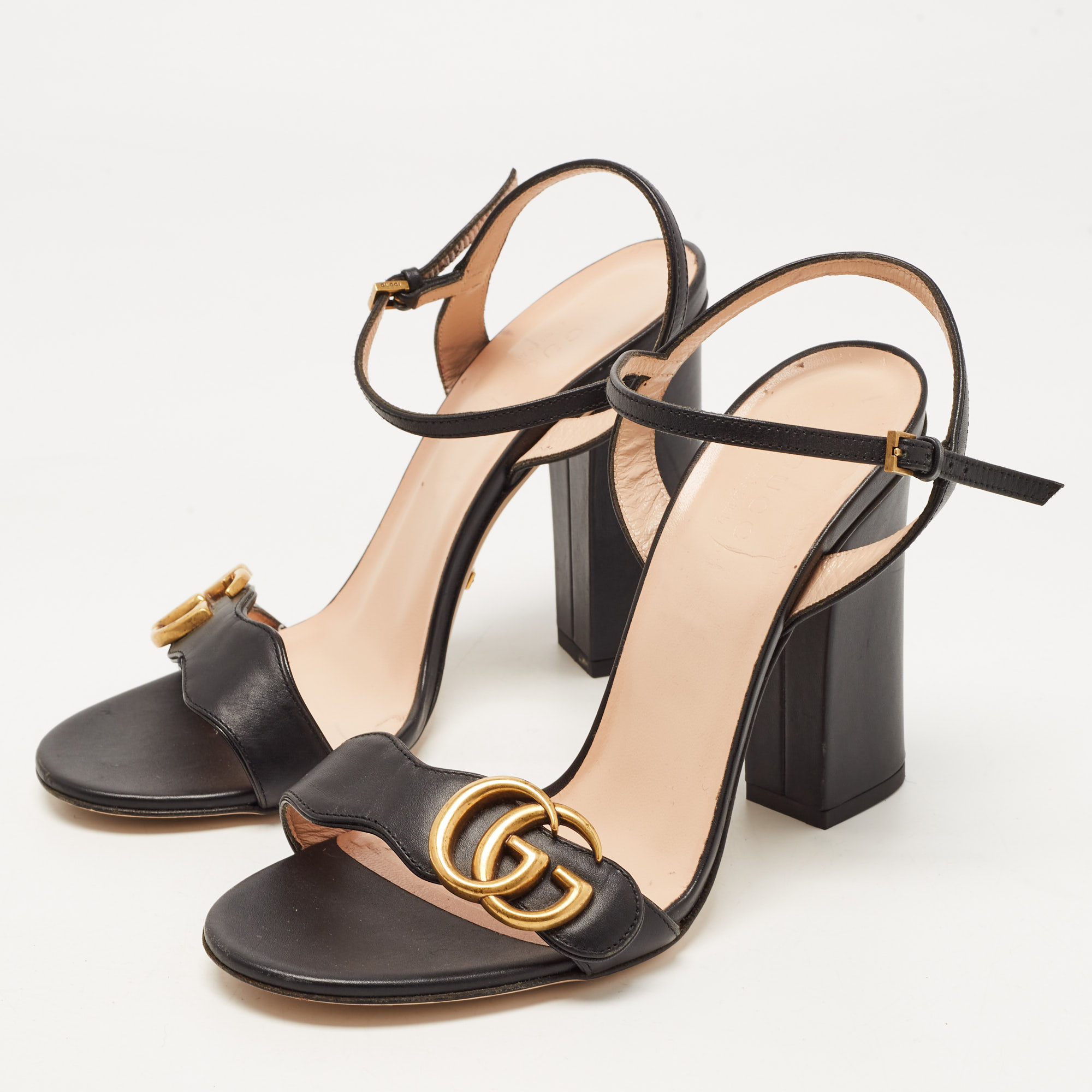 

Gucci Black Leather GG Marmont Ankle Strap Sandals Size