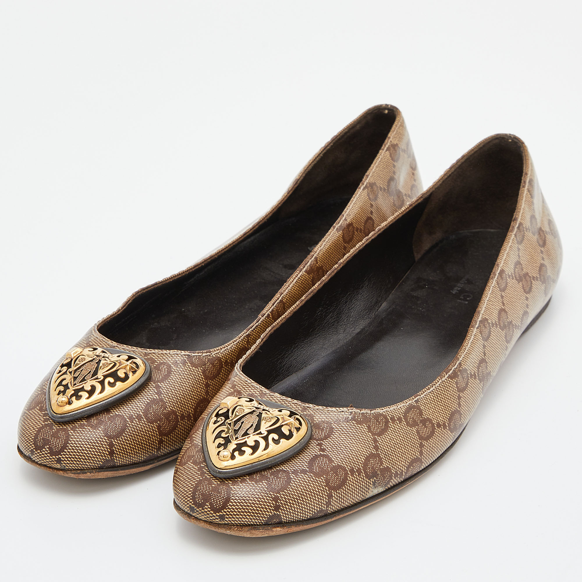 

Gucci Beige/Brown GG Crystal Canvas Hysteria Ballet Flats Size