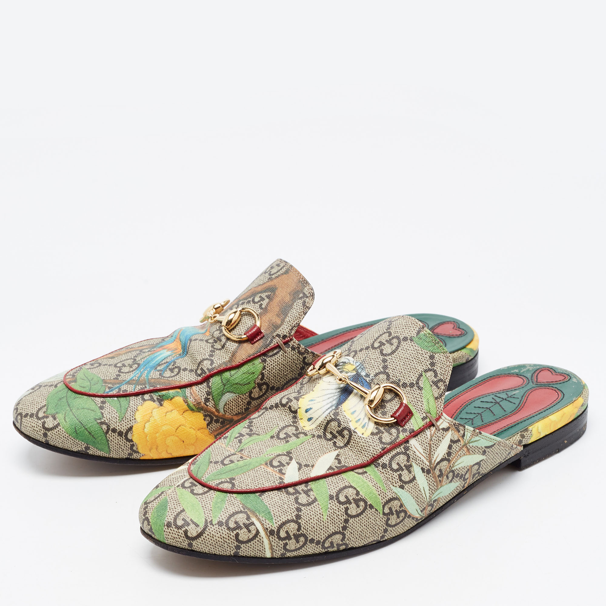 

Gucci Multicolor GG Coated Canvas Princetown Flat Mules Size