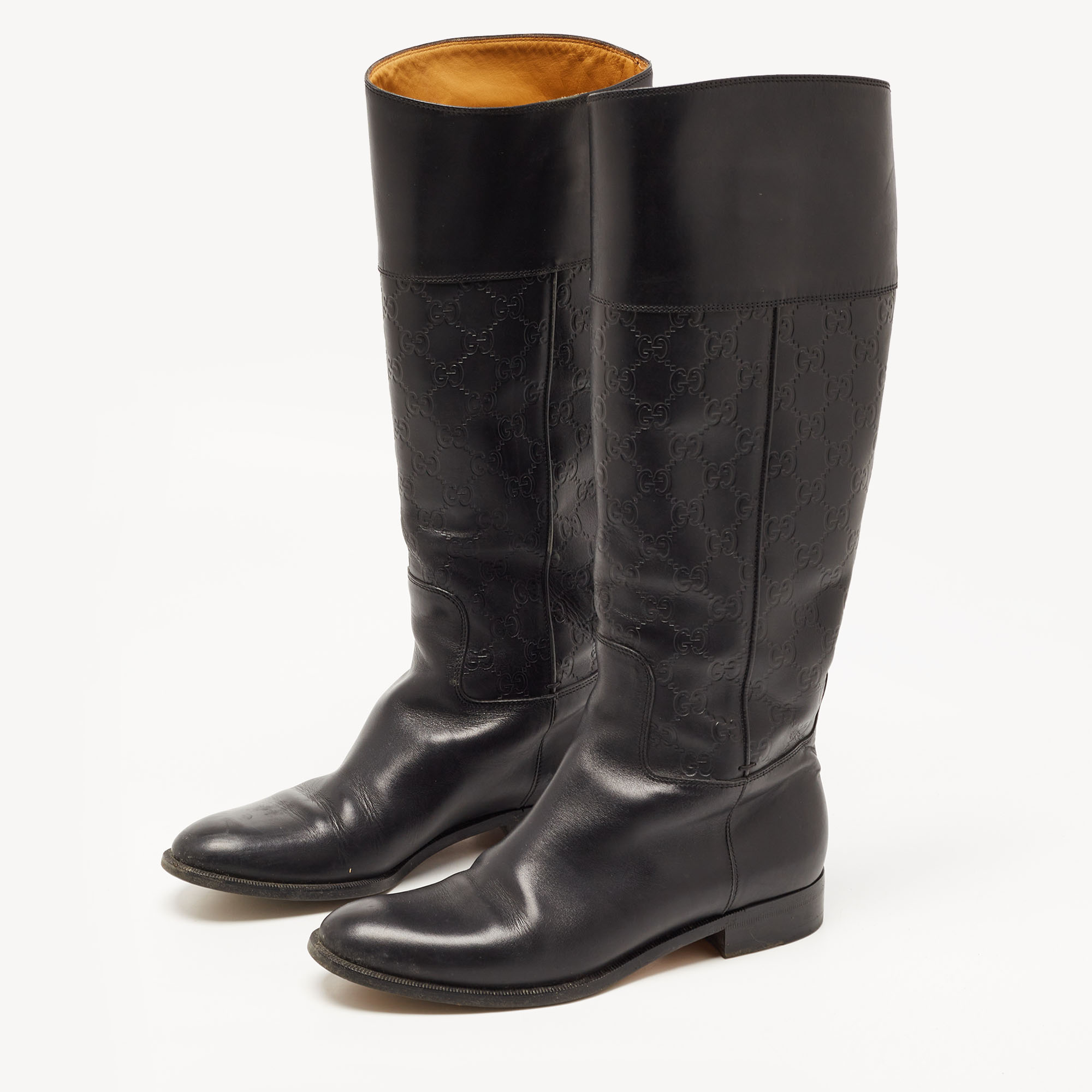 

Gucci Black Guccissima Leather 85th Anniversary Knee Length Boots Size