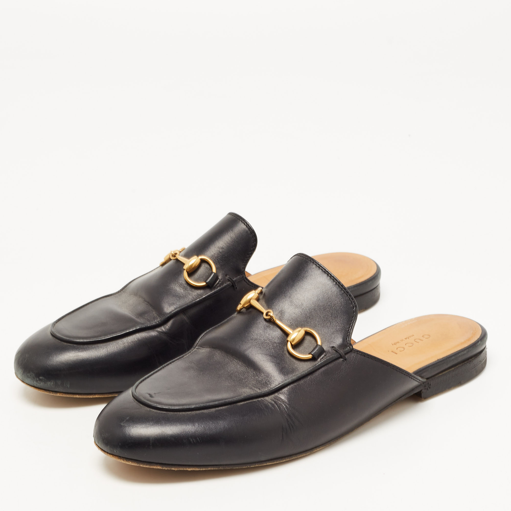 

Gucci Black Leather Princetown Flat Mules Size