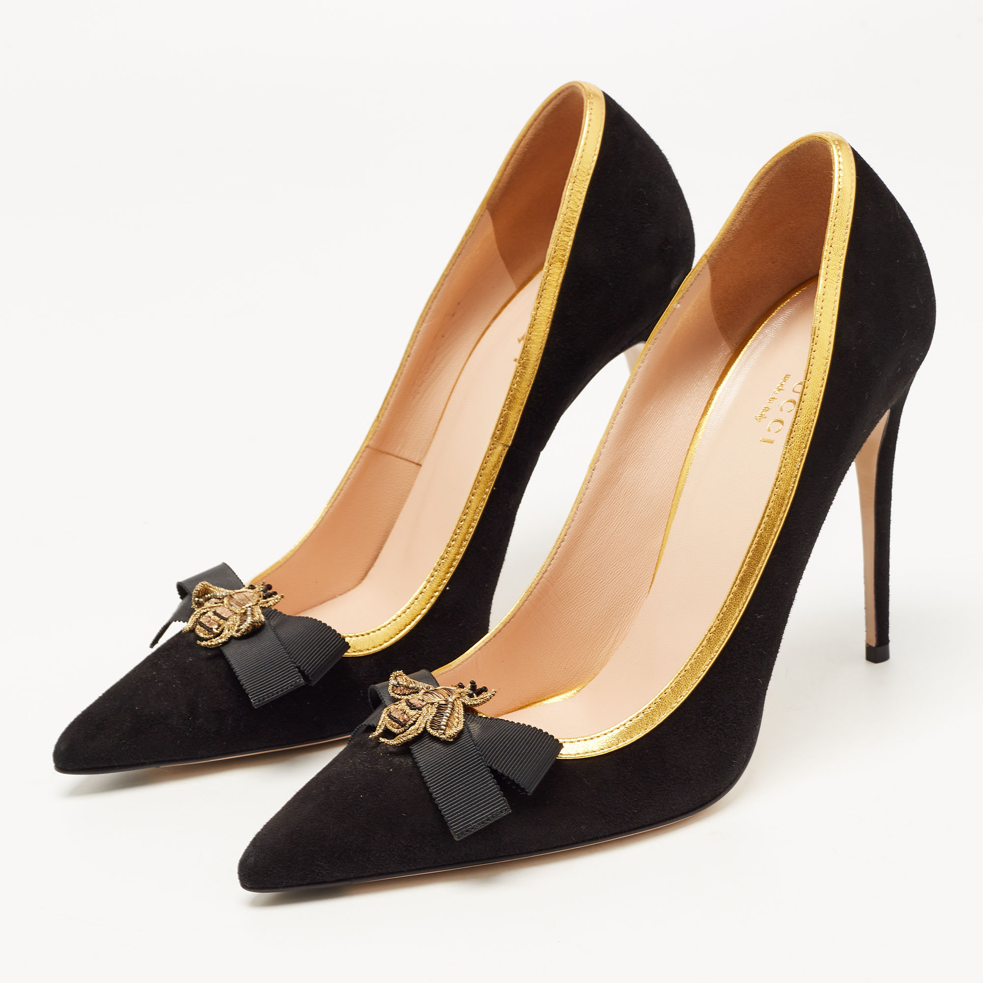 

Gucci Black Suede/Leather Bee Embellishment Pointed Toe Pumps Size