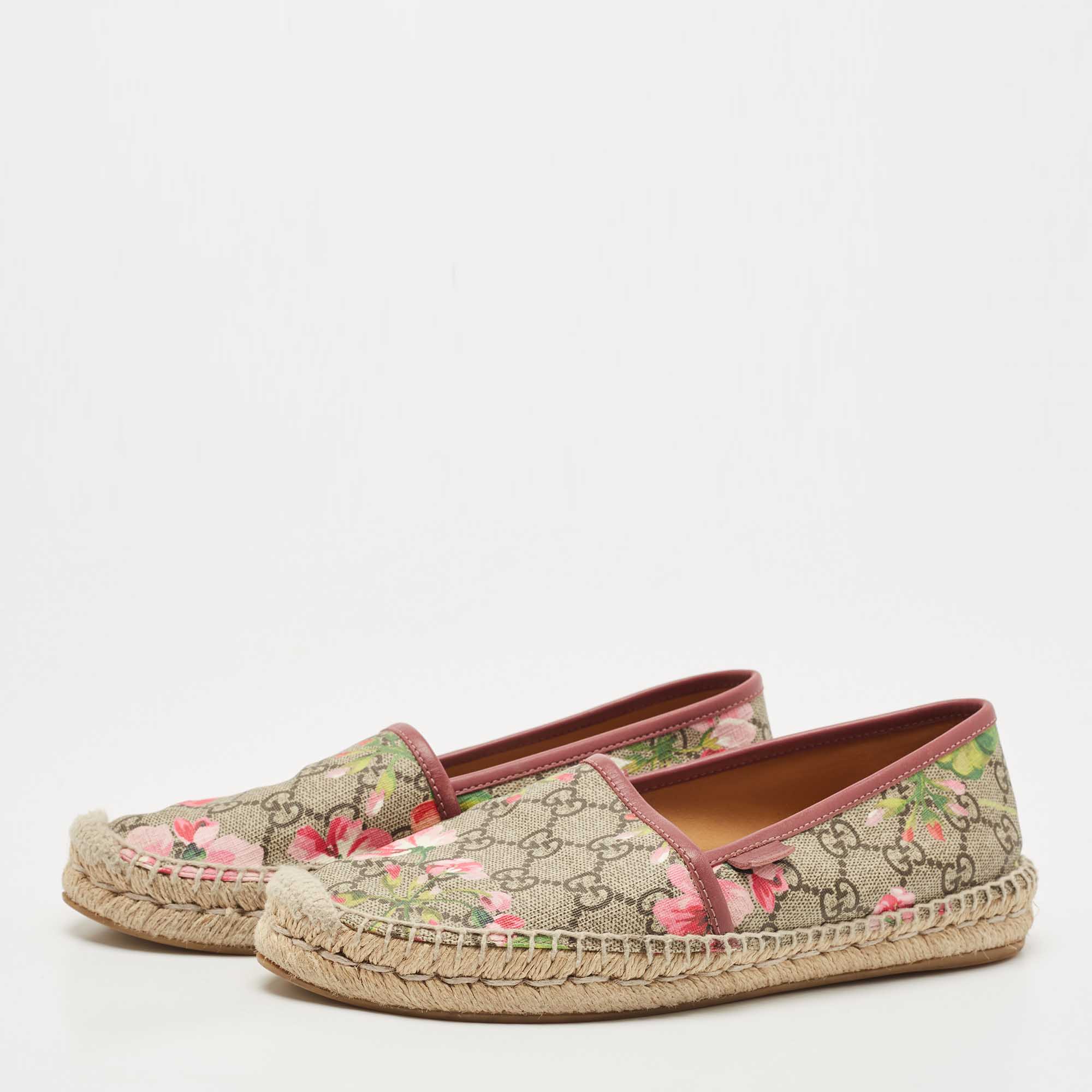 

Gucci Multicolor GG Floral Coated Canvas Slip On Espadrille Flats Size