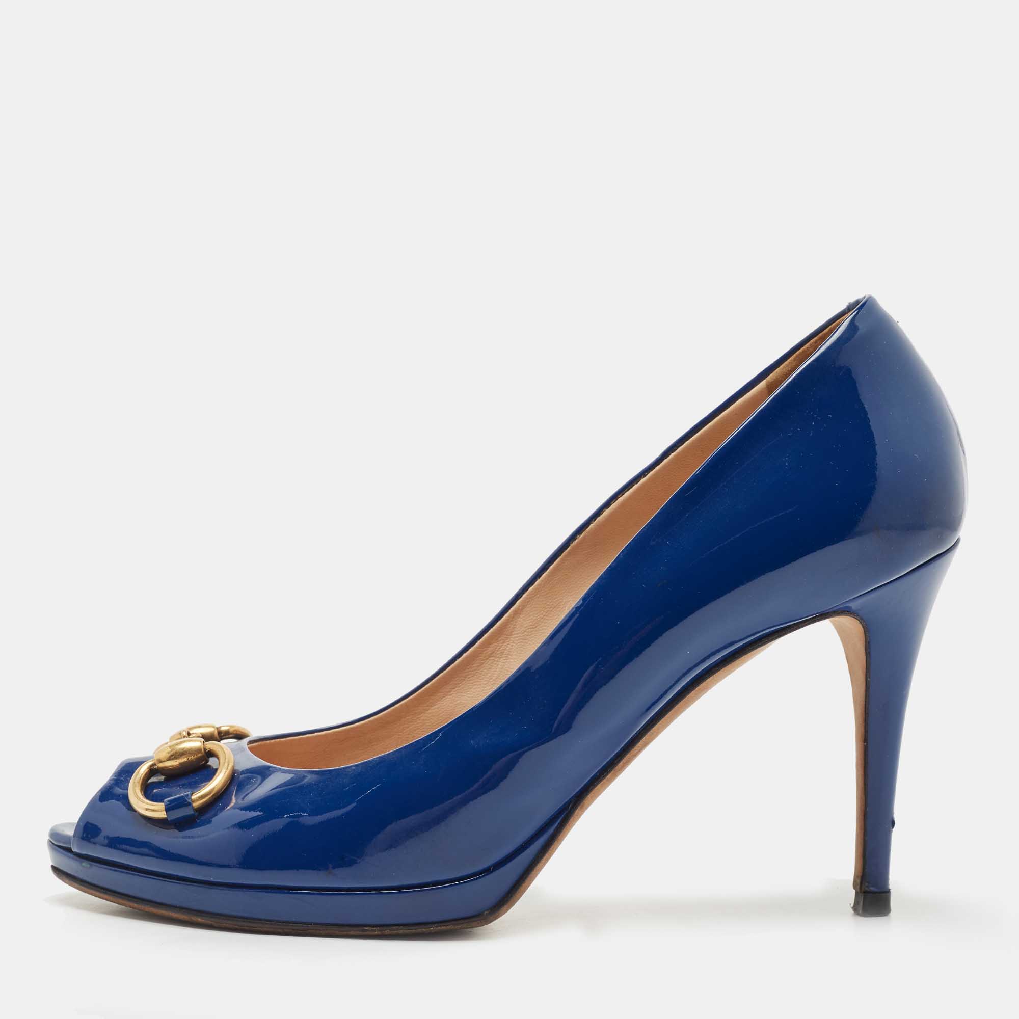 Pre-owned Gucci Blue Patent Leather Hollywood Pumps Size 40
