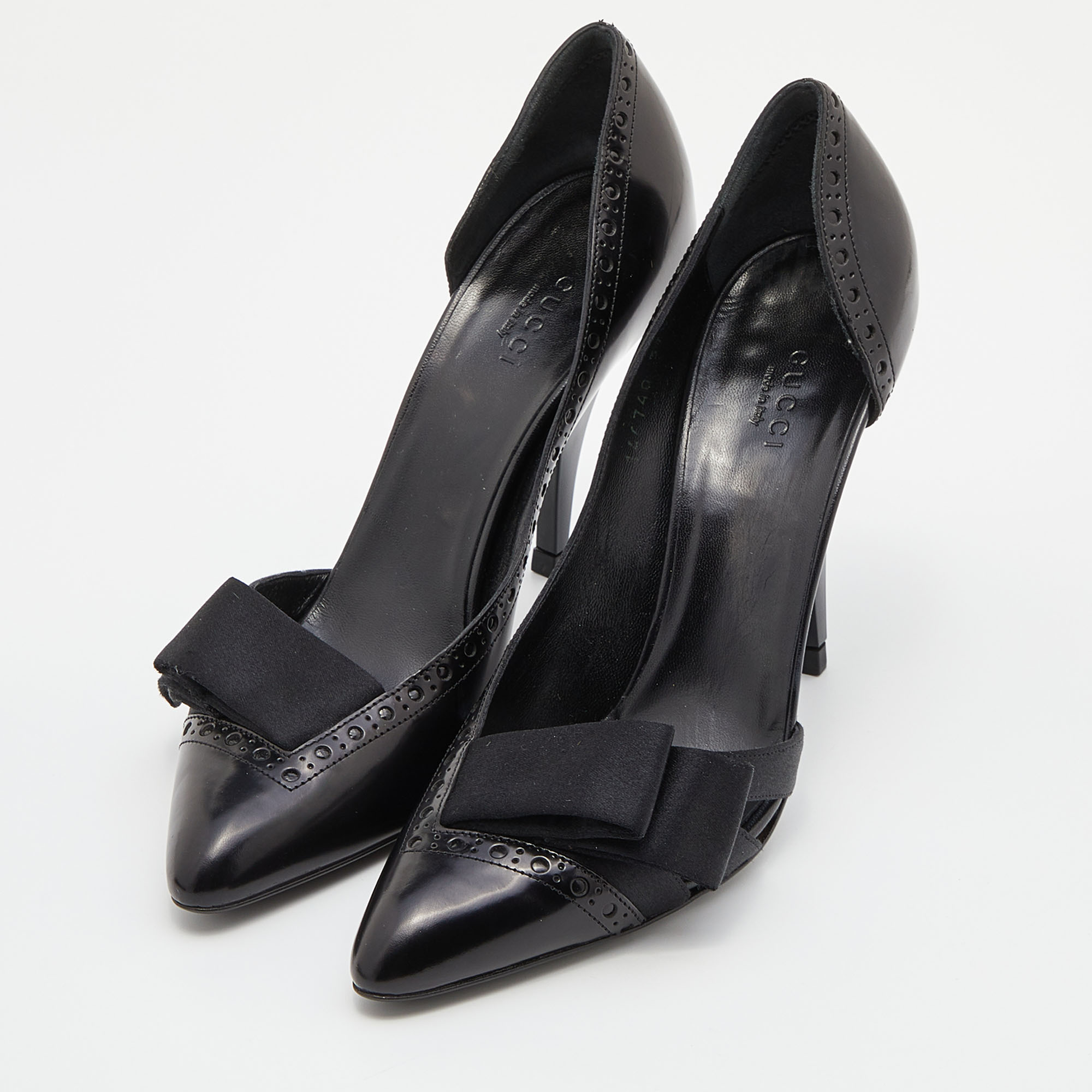

Gucci Black Leather and Satin Bow D'orsay Pumps Size