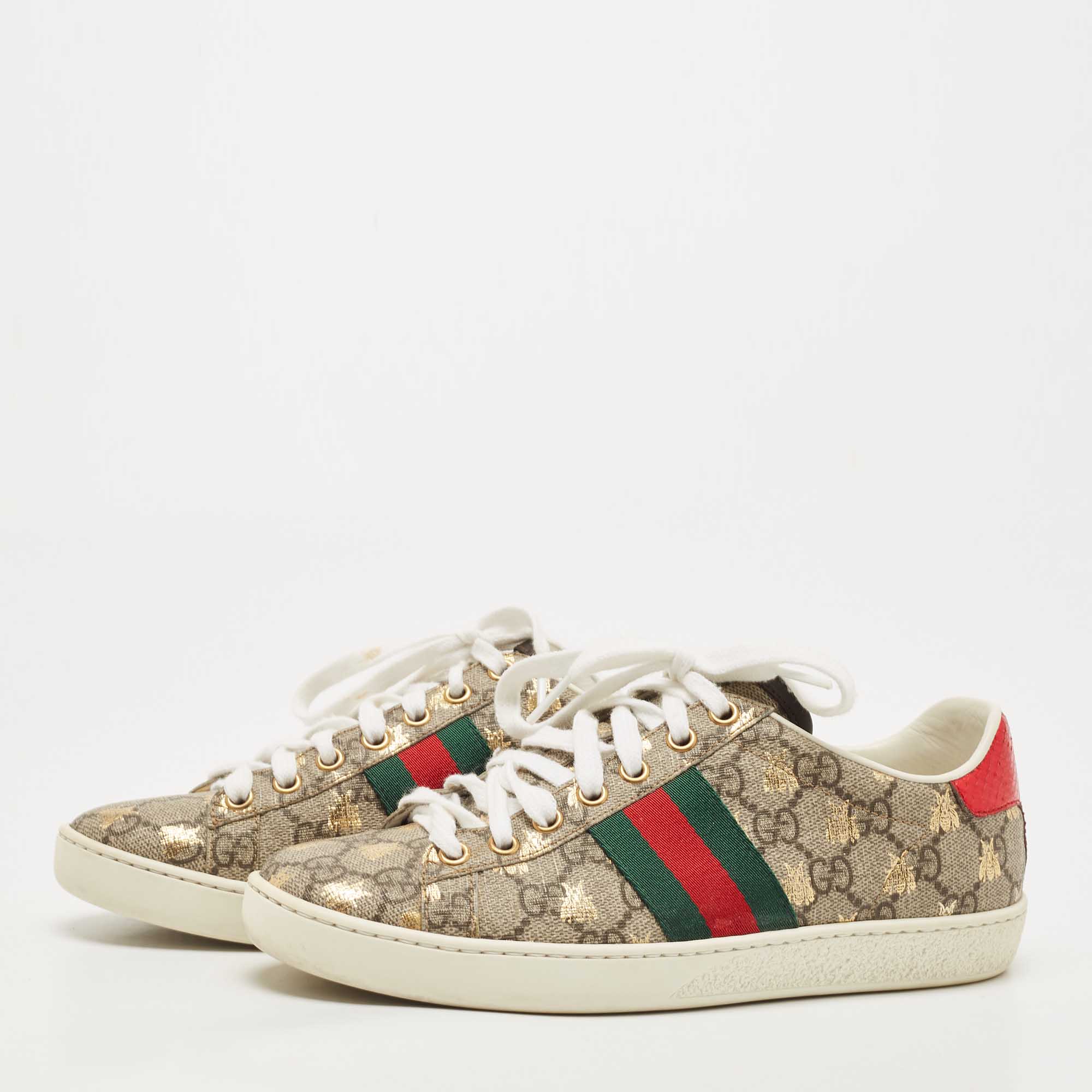 

Gucci Beige/Brown GG Supreme Canvas Printed Bee Ace Sneakers Size