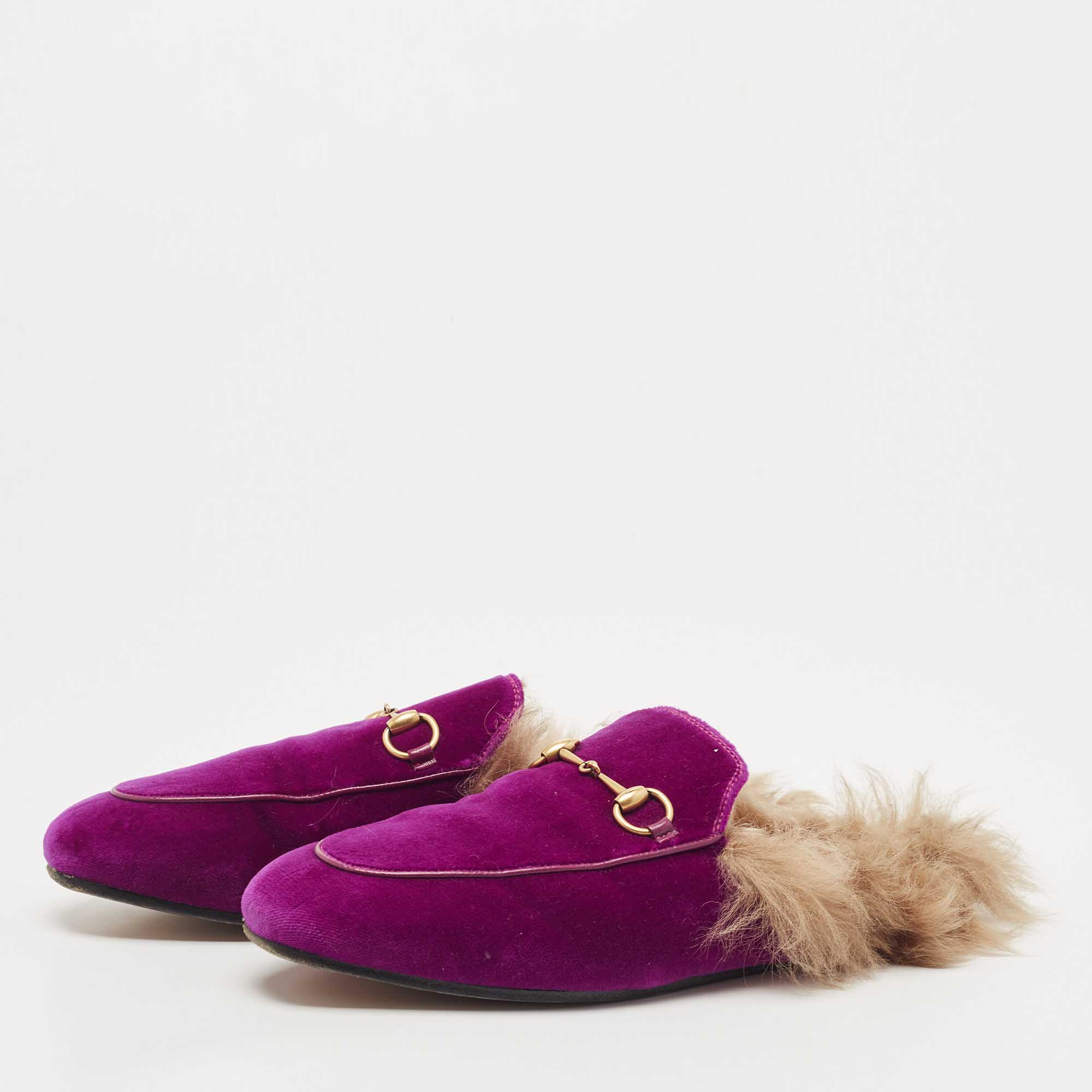 

Gucci Purple Velvet Princetown Flat Mules Size