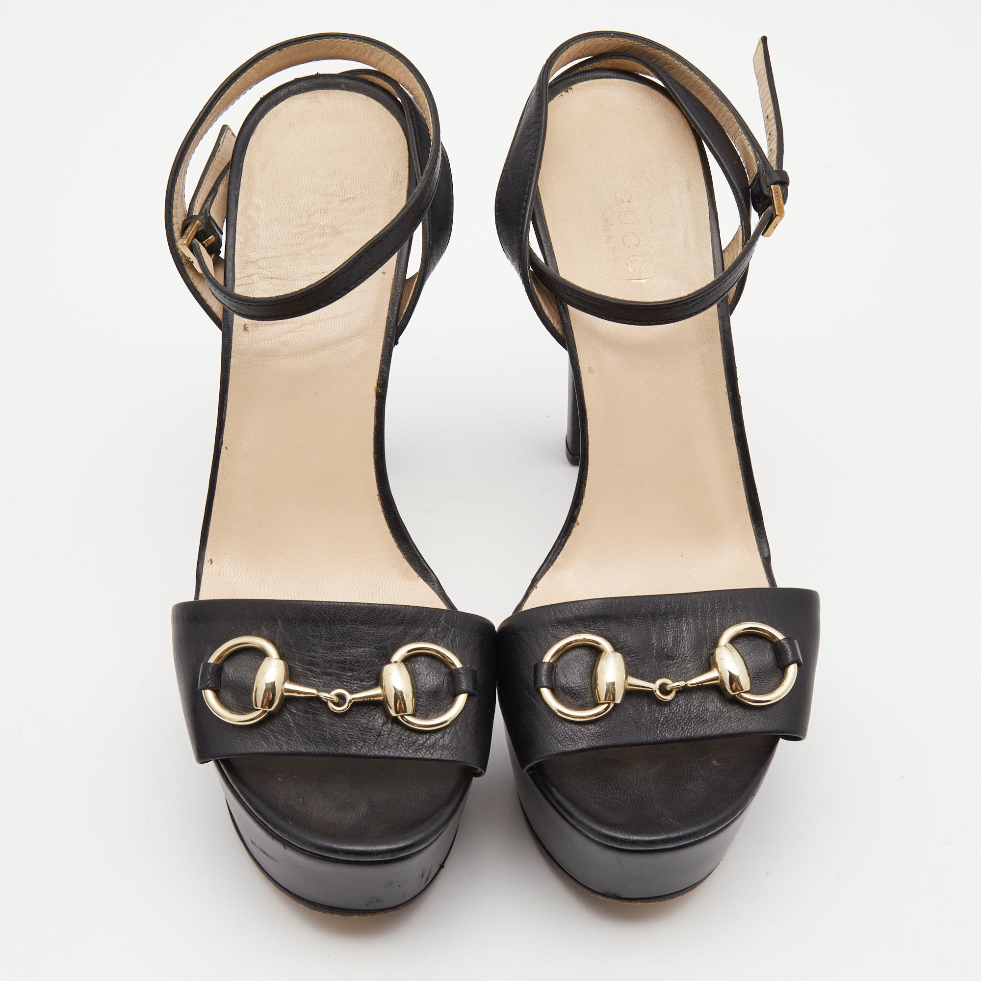 

Gucci Black Leather Platform Ankle Strap Sandals Size