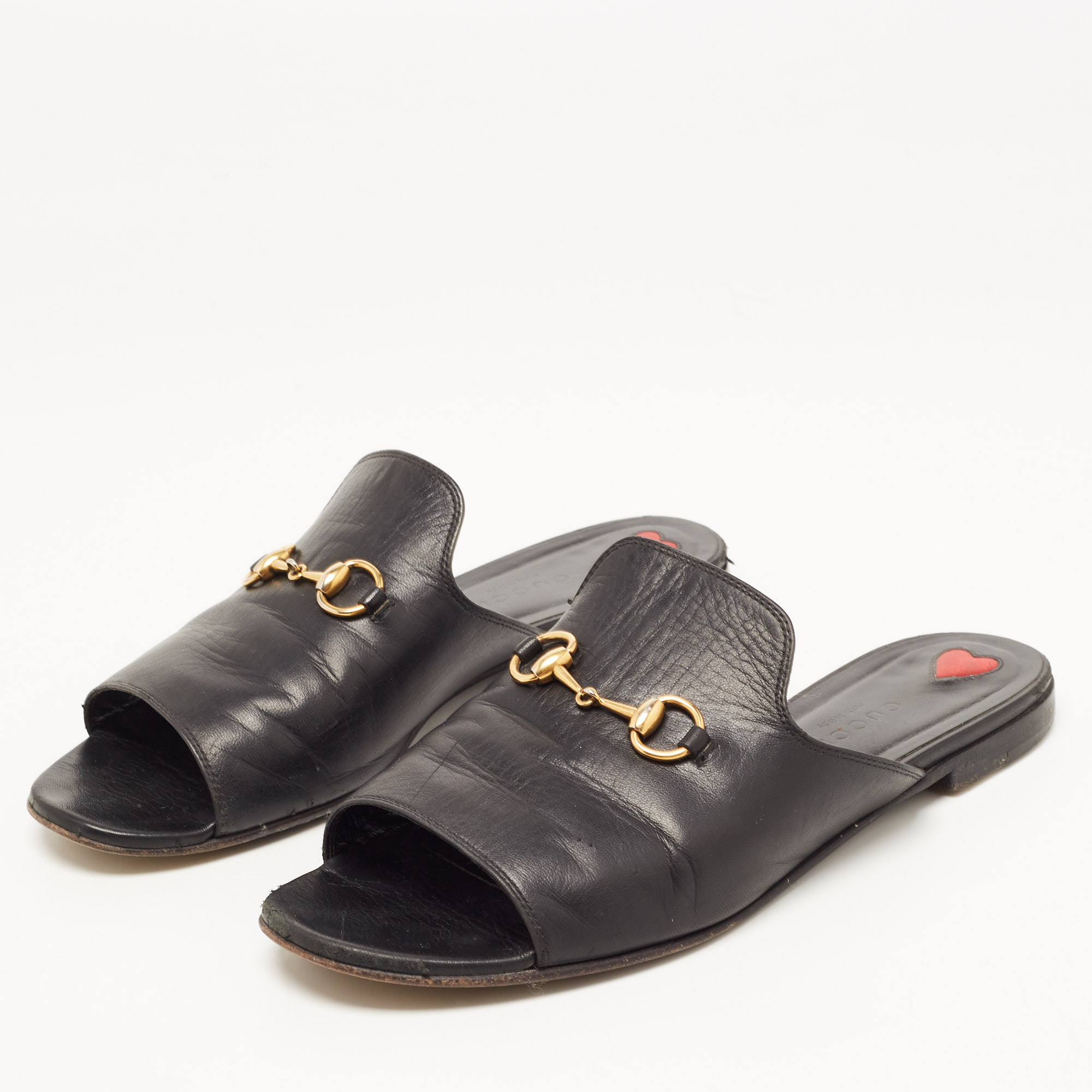 

Gucci Black Leather Horsebit Flat Slides Size