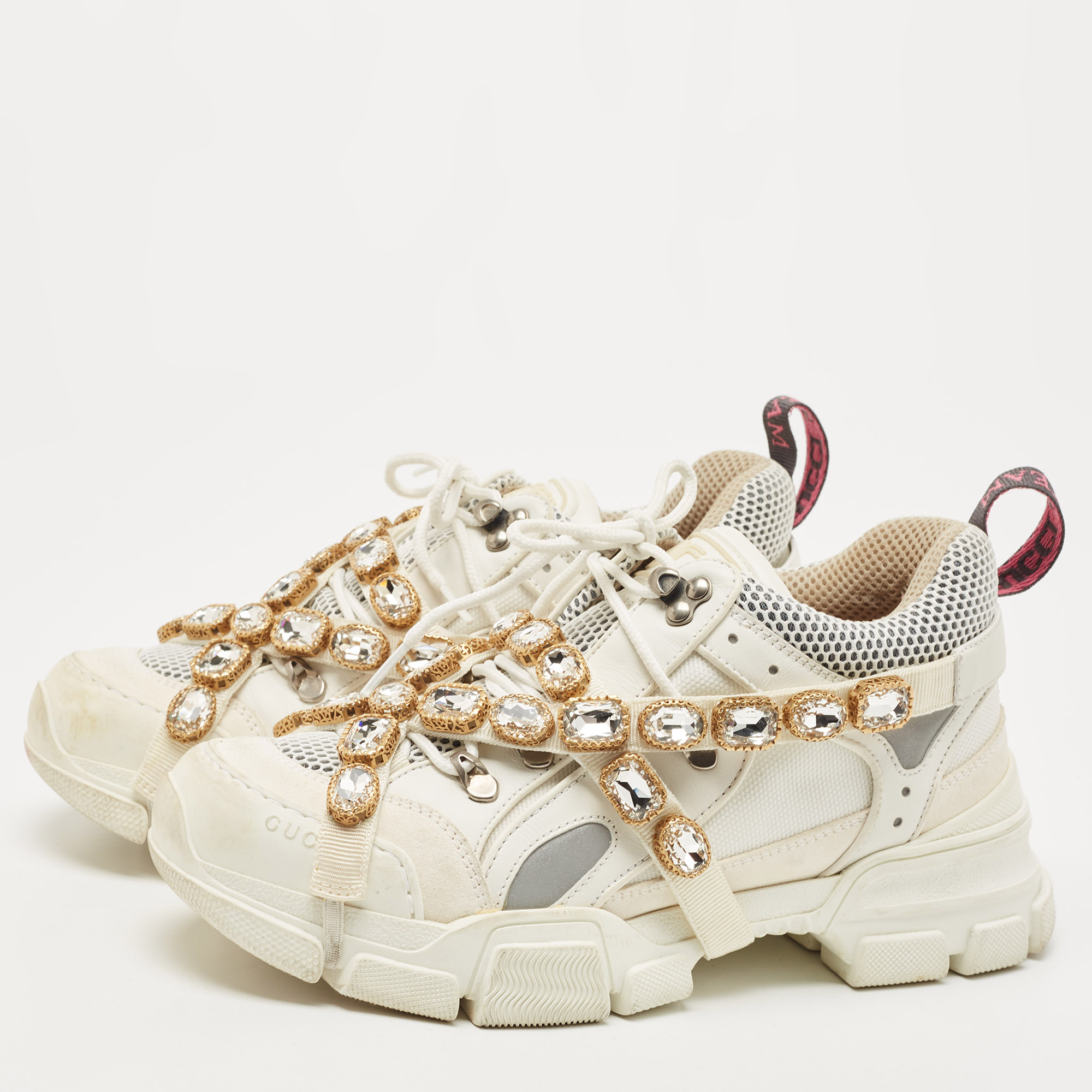 

Gucci Off White Leather and Mesh Flashtrek Chunky Sneakers Size