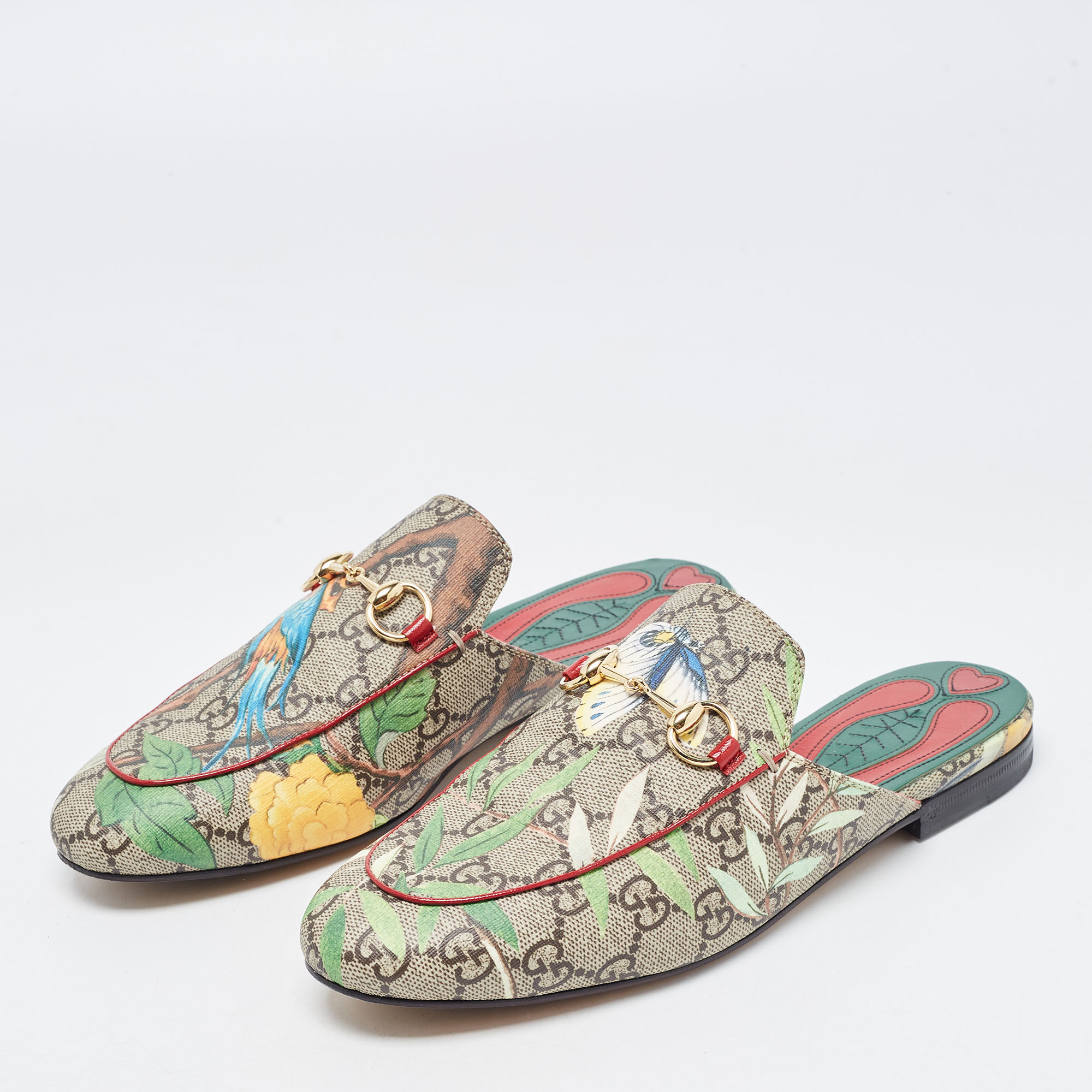 

Gucci Brown/Beige Tian Print Canvas Princetown Mules Size