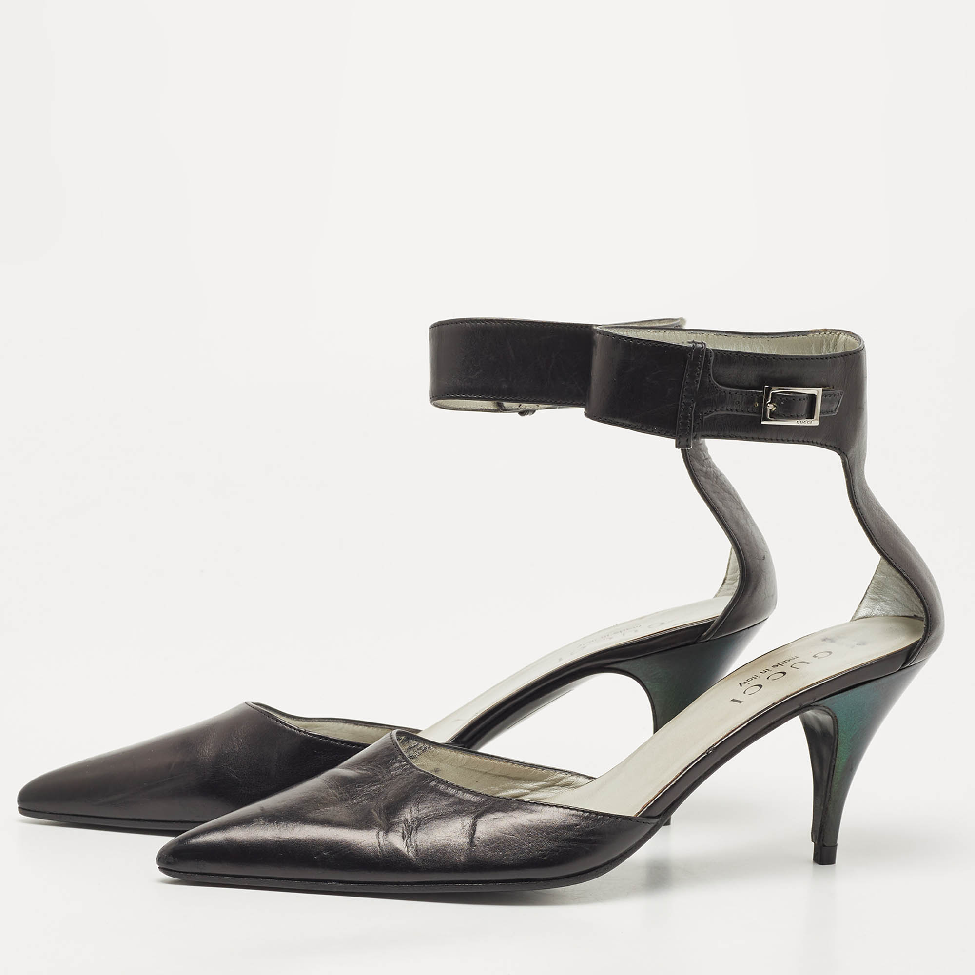 

Gucci Black Leather Ankle Strap Pumps Size