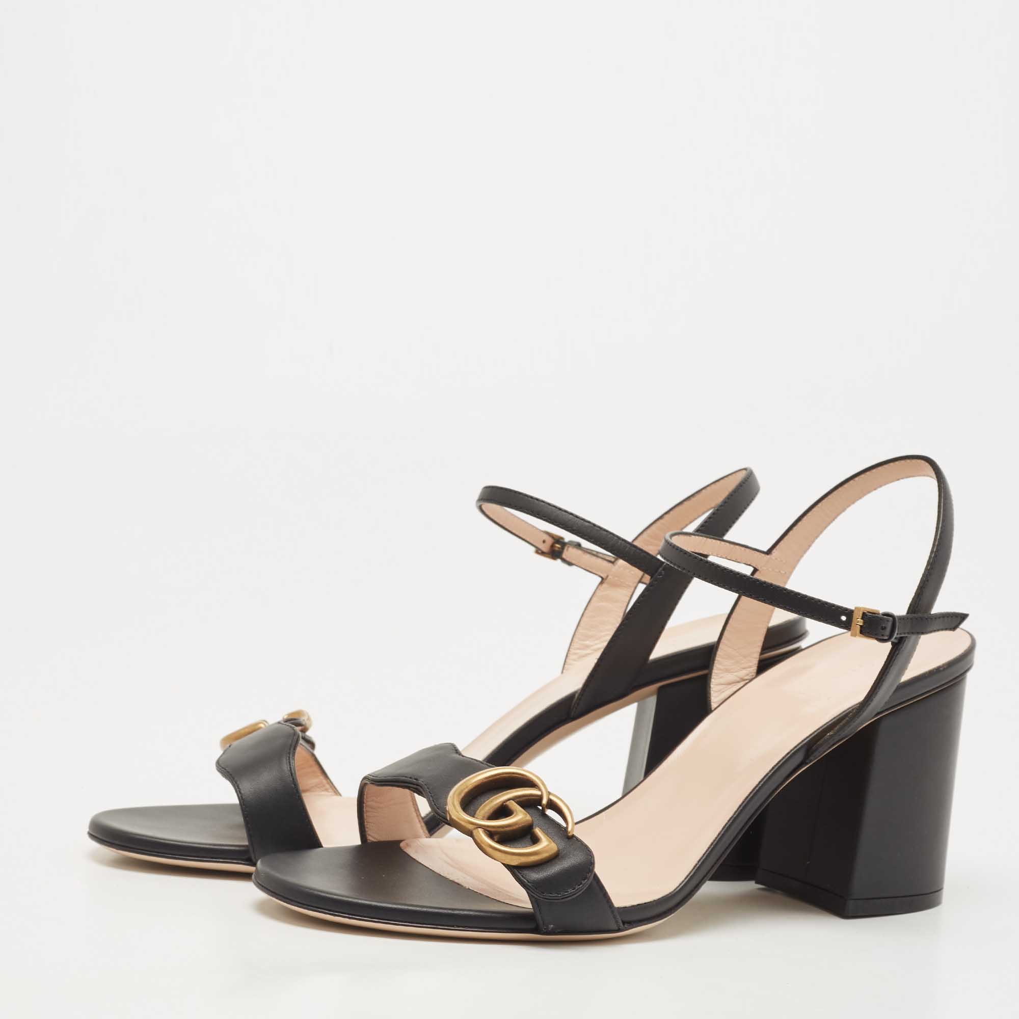 

Gucci Black Leather GG Marmont Ankle Strap Sandals Size