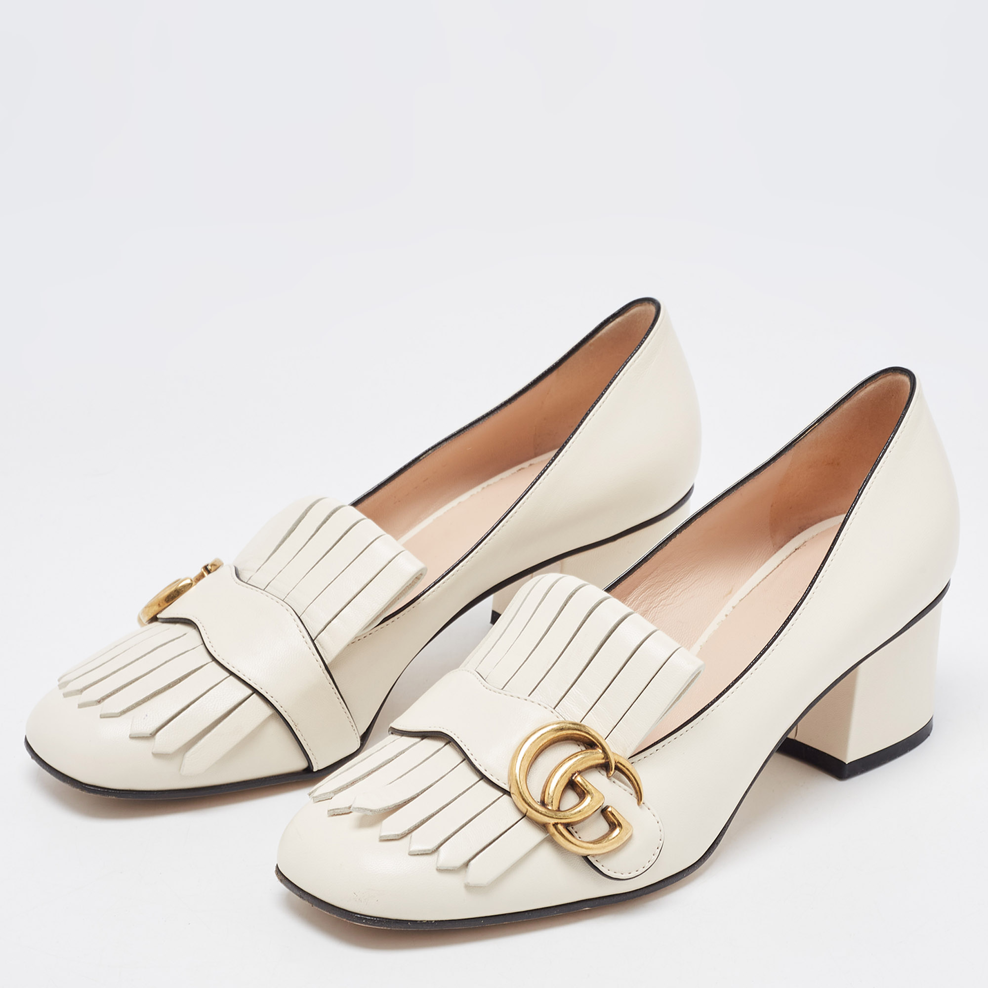 

Gucci Cream Leather Double G Block Heel Pumps Size