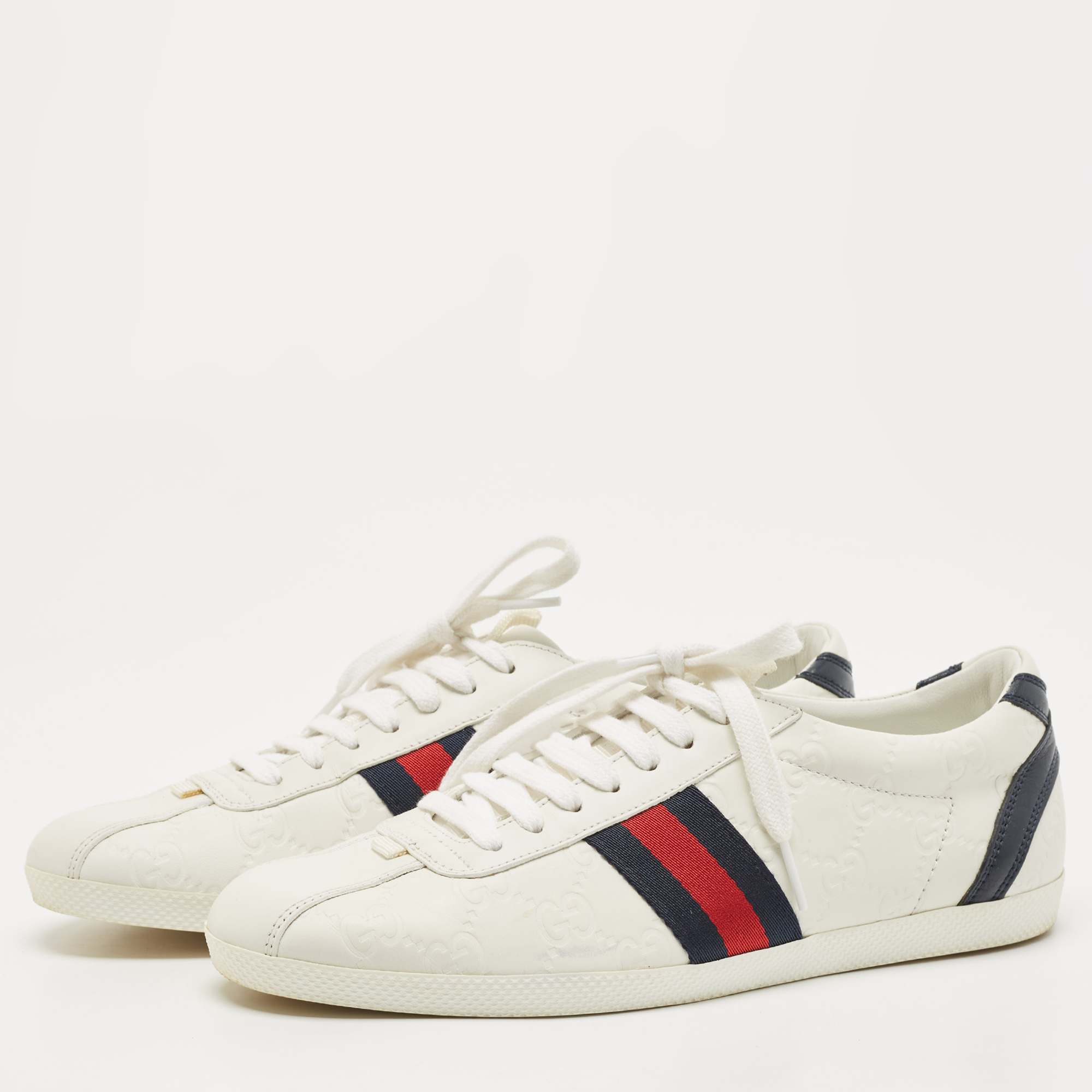 

Gucci White Leather Web Detail Ace Low Top Sneakers Size