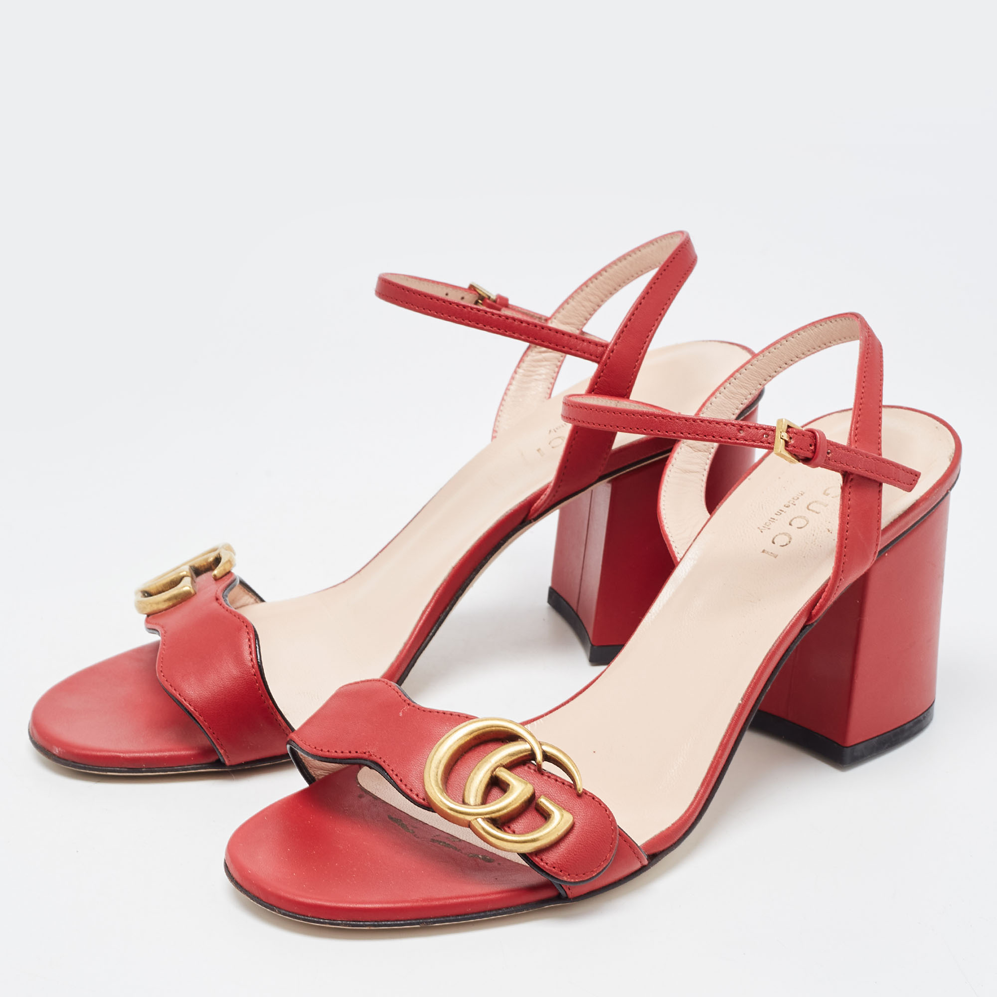 

Gucci Red Leather GG Marmont Ankle Strap Sandals Size