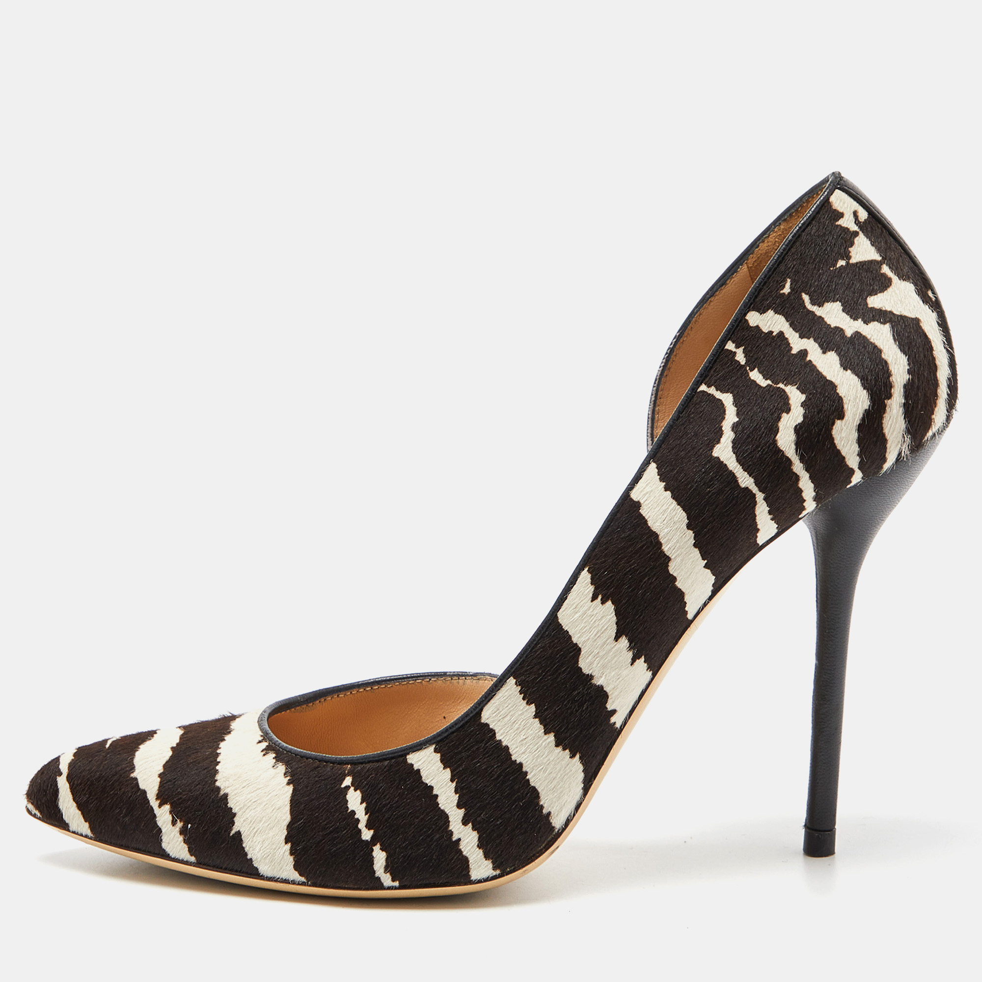 Pre-owned Gucci Brown/white Zebra Print Calfhair And Leather Noah D'orsay Pumps Size 38.5 In Black