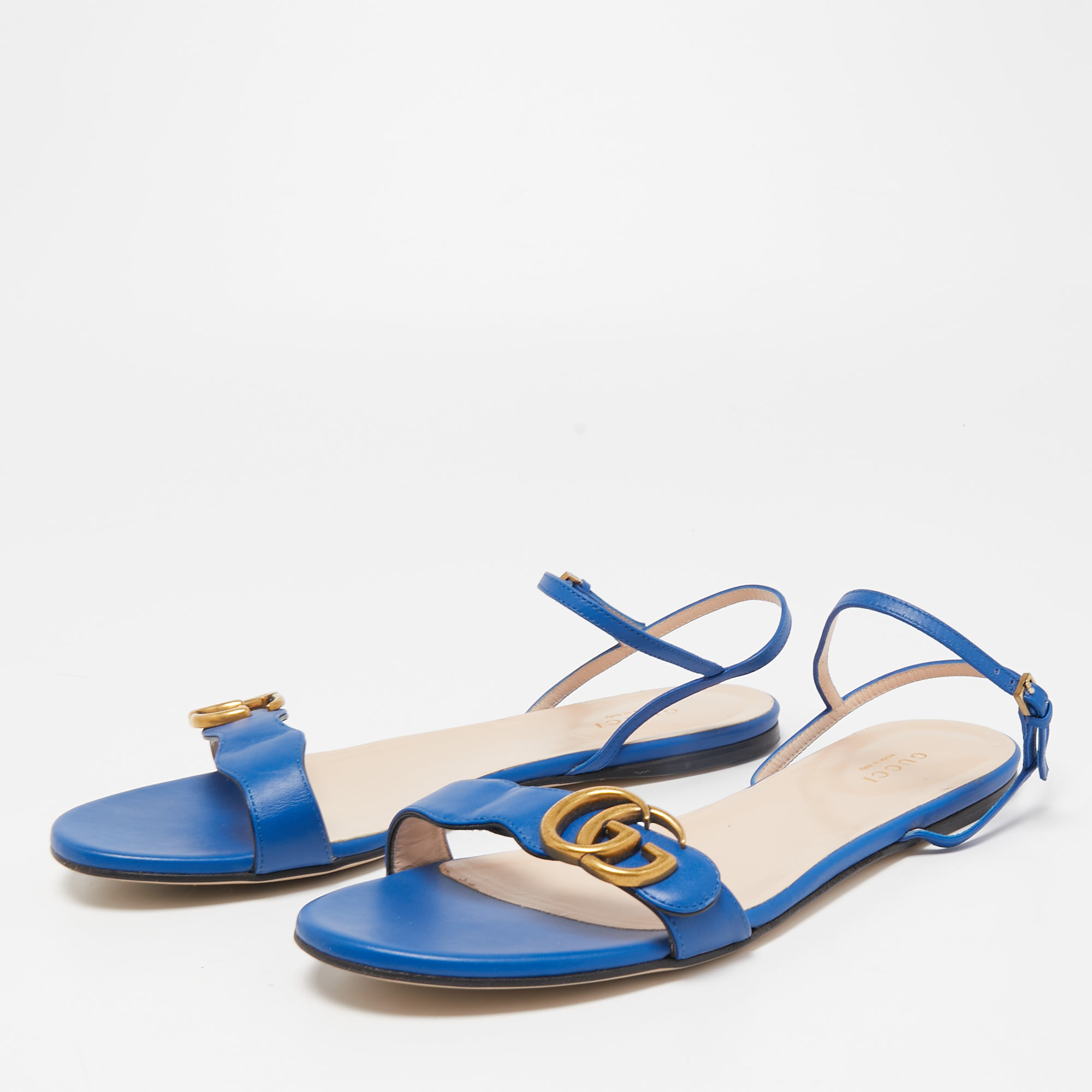 

Gucci Blue Leather GG Marmont Flat Sandals Size
