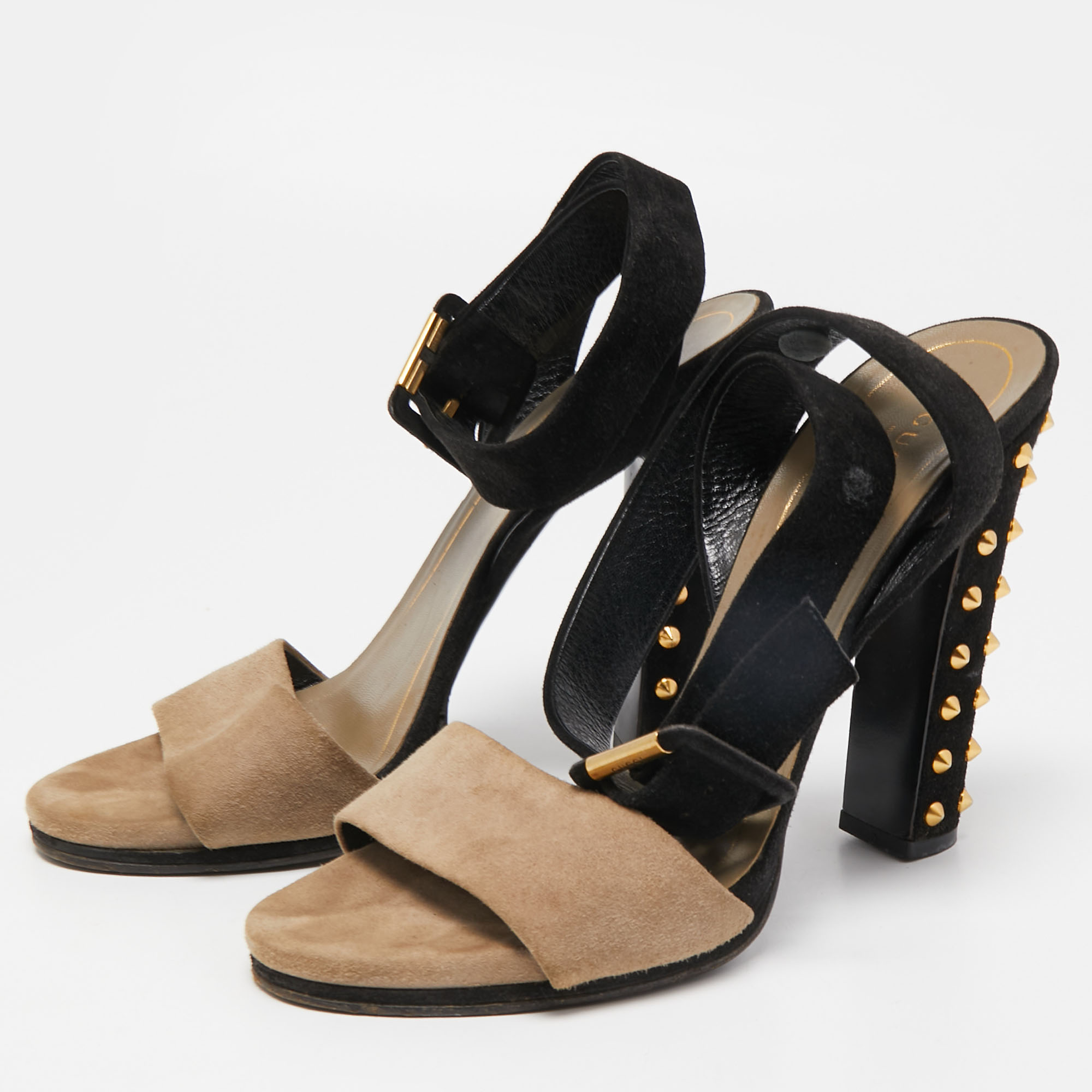 

Gucci Black/Grey Suede Studded Madison Sandals Size