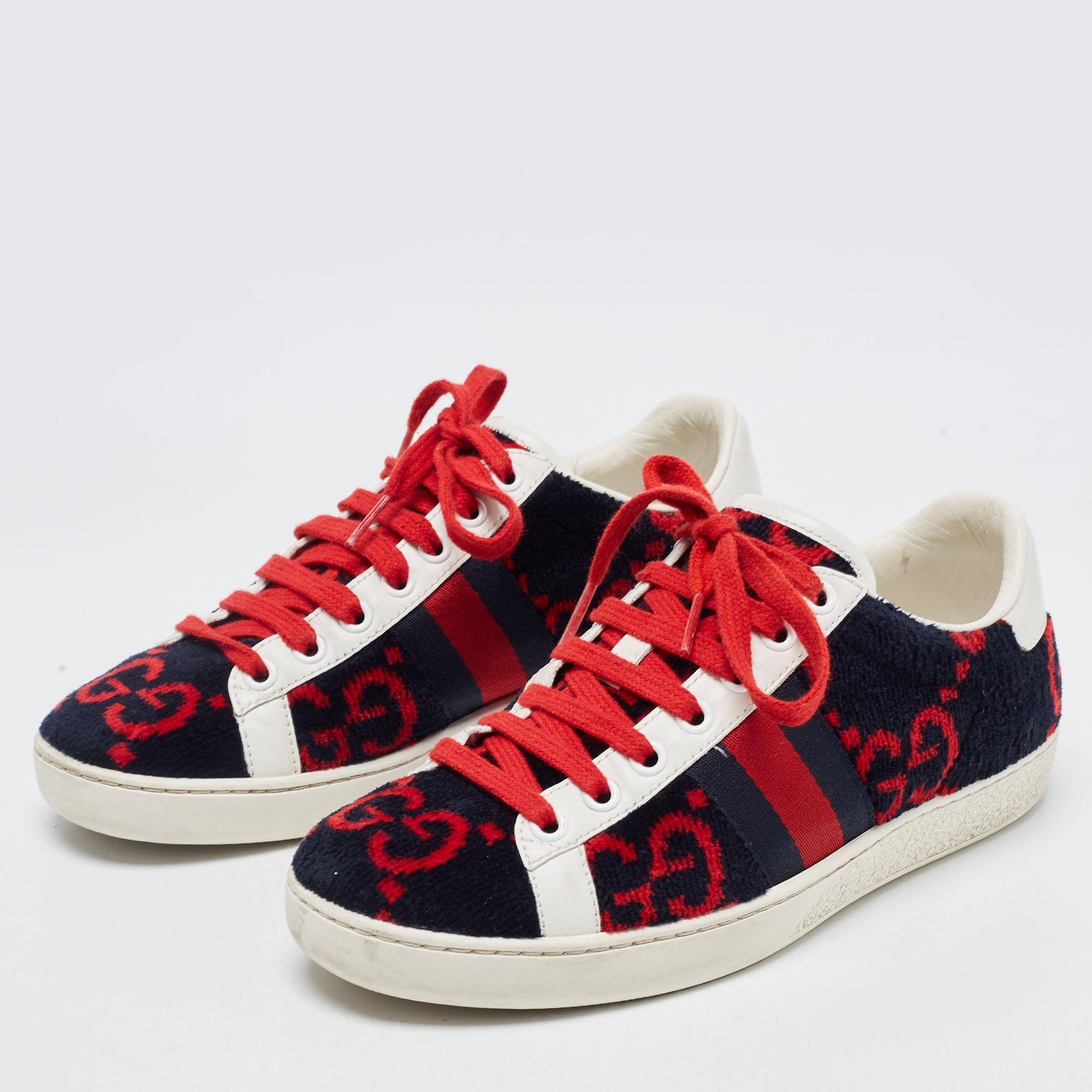 

Gucci Tricolor GG Terry Fabric and Leather Ace Sneakers Size, Navy blue
