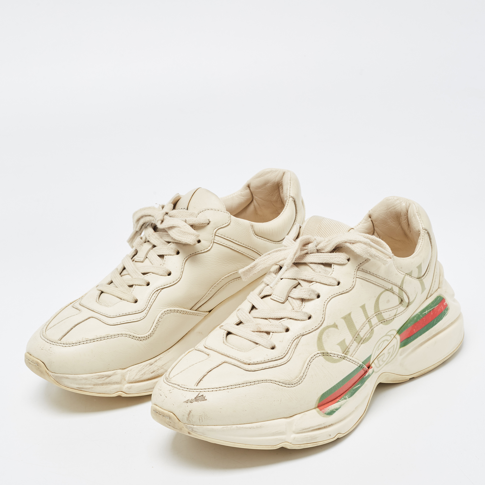 

Gucci Cream Leather Rhyton Sneakers Size, Beige