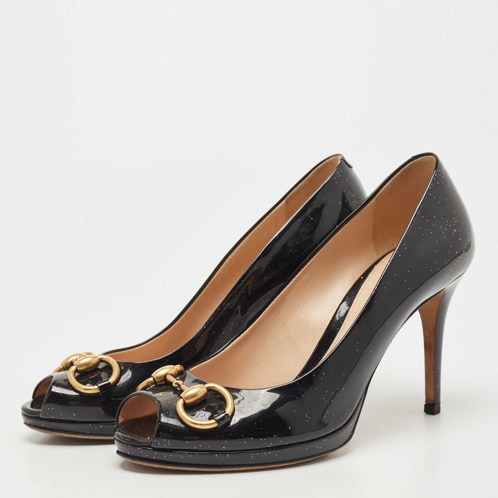 

Gucci Black Patent Hollywood Peep Toe Pumps Size