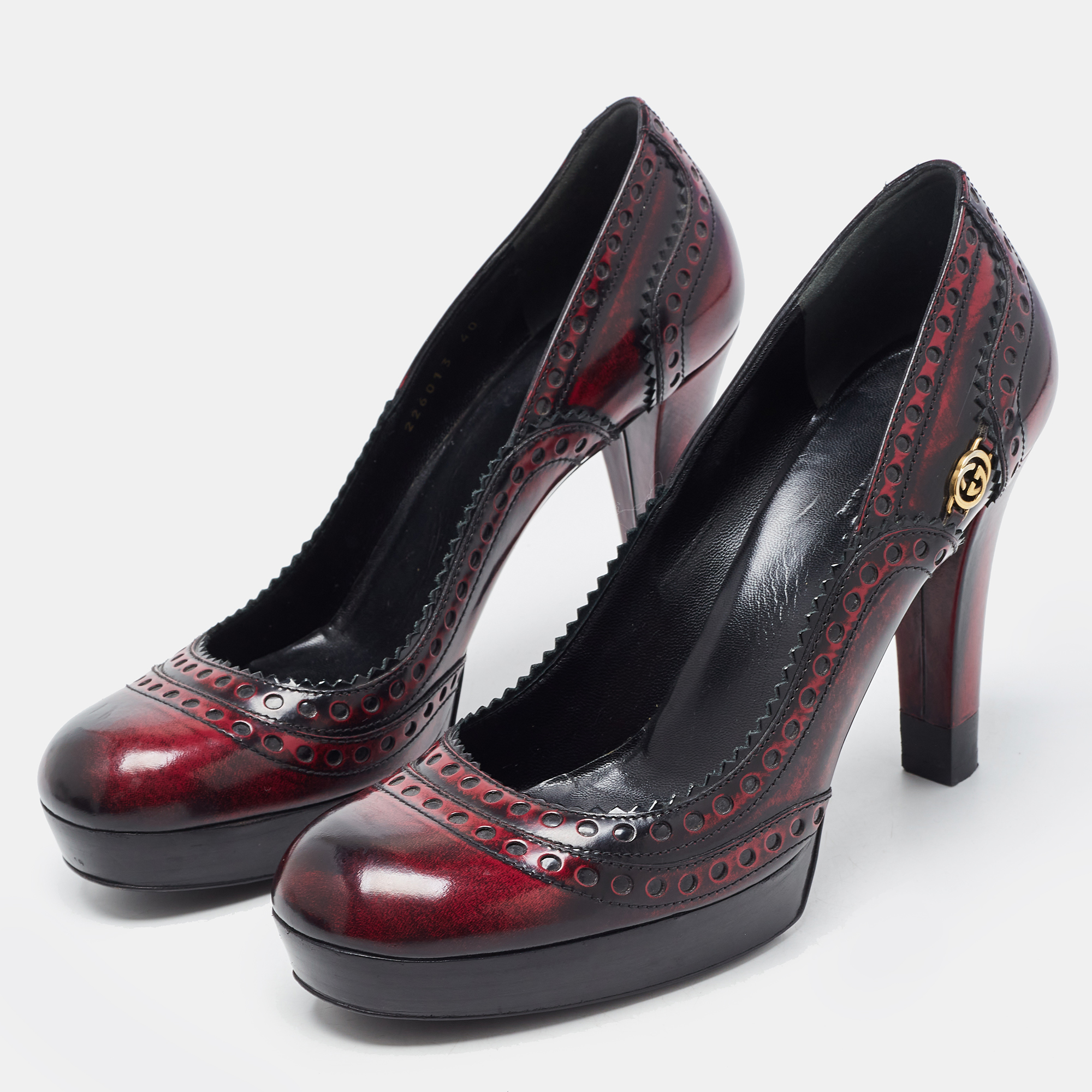 

Gucci Tow Tone Brogue Leather GG Platform Pumps Size, Red