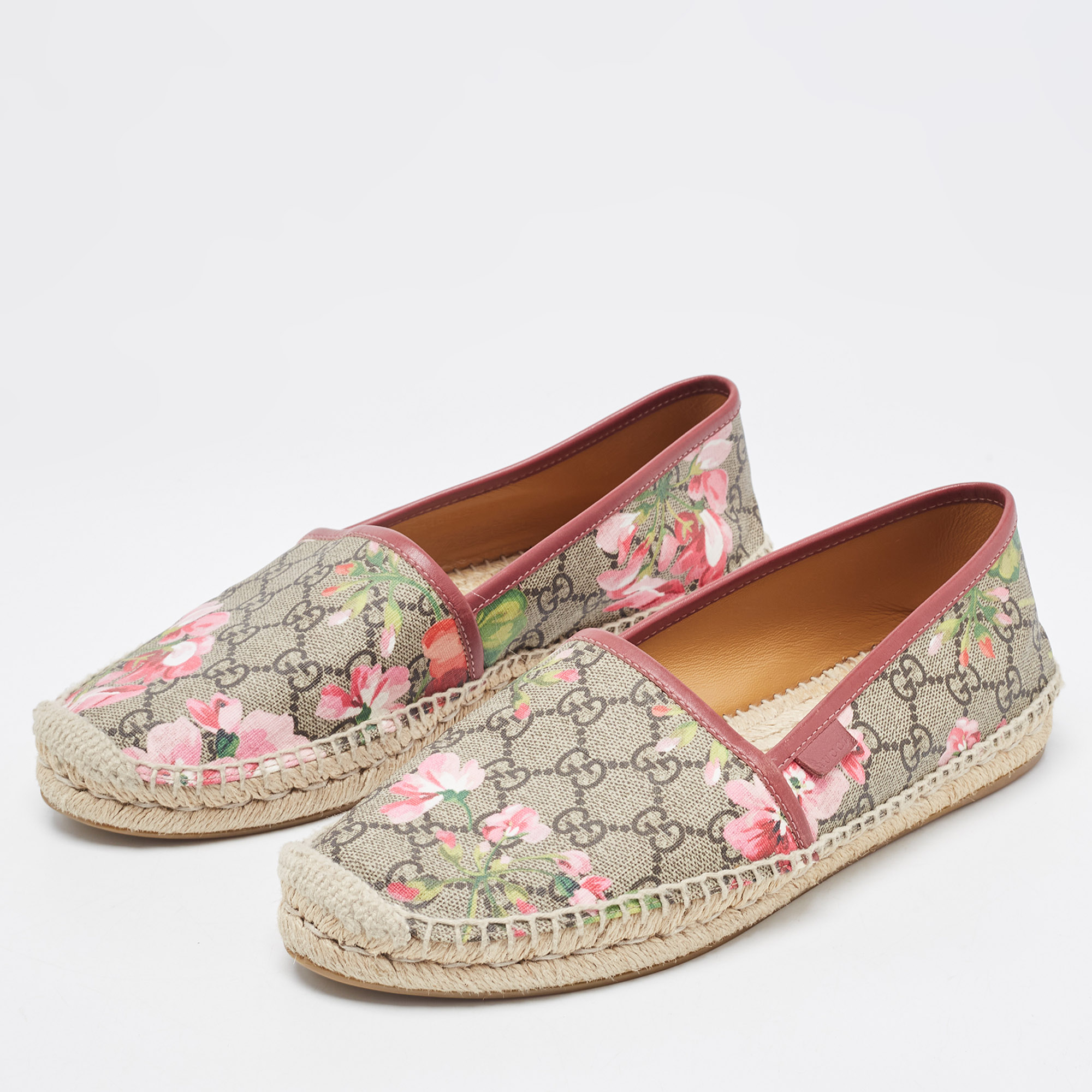 

Gucci Brown/Beige GG Floral Print Supreme Canvas Espadrille Flats Size