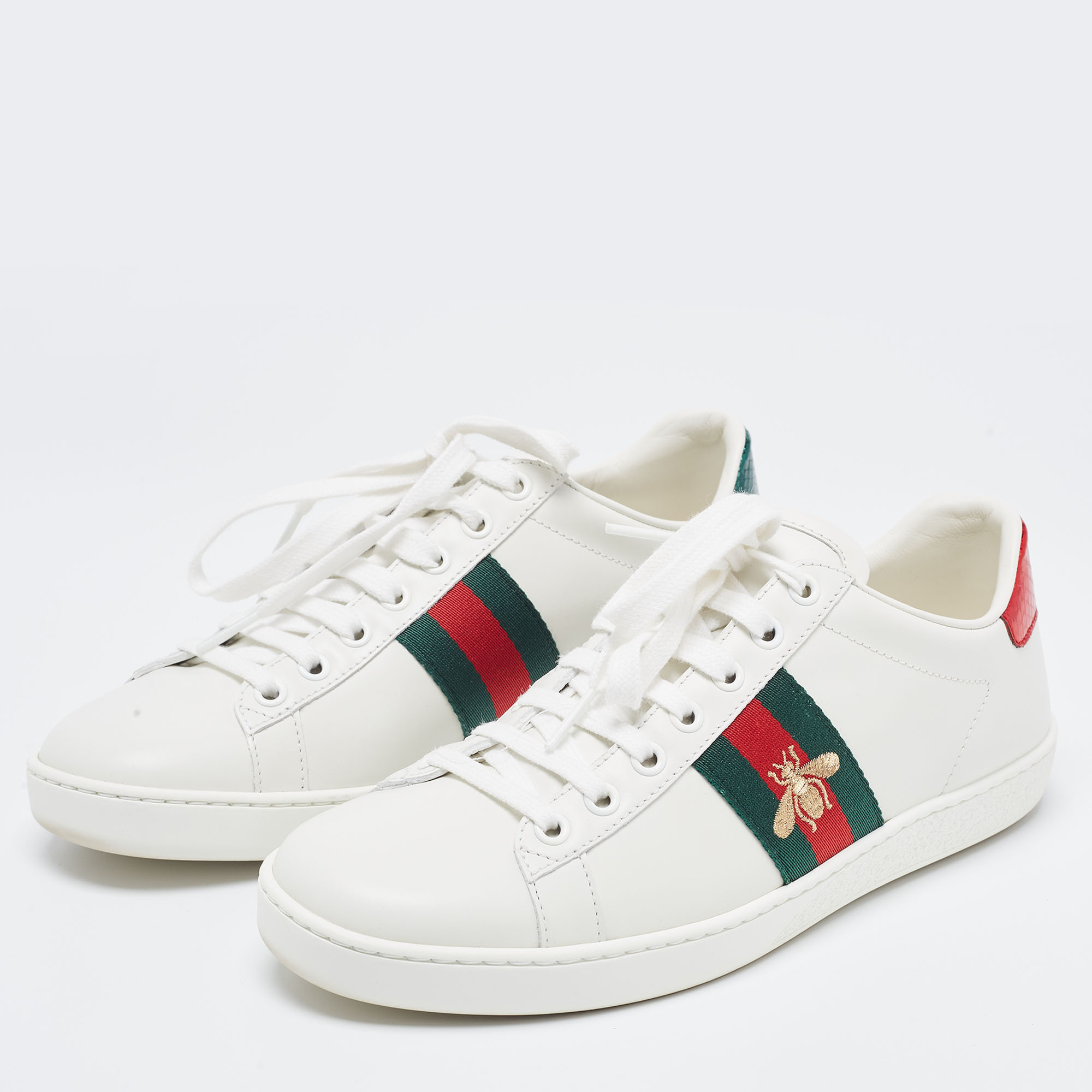 

Gucci White Leather Ace Bee Low Top Sneakers Size