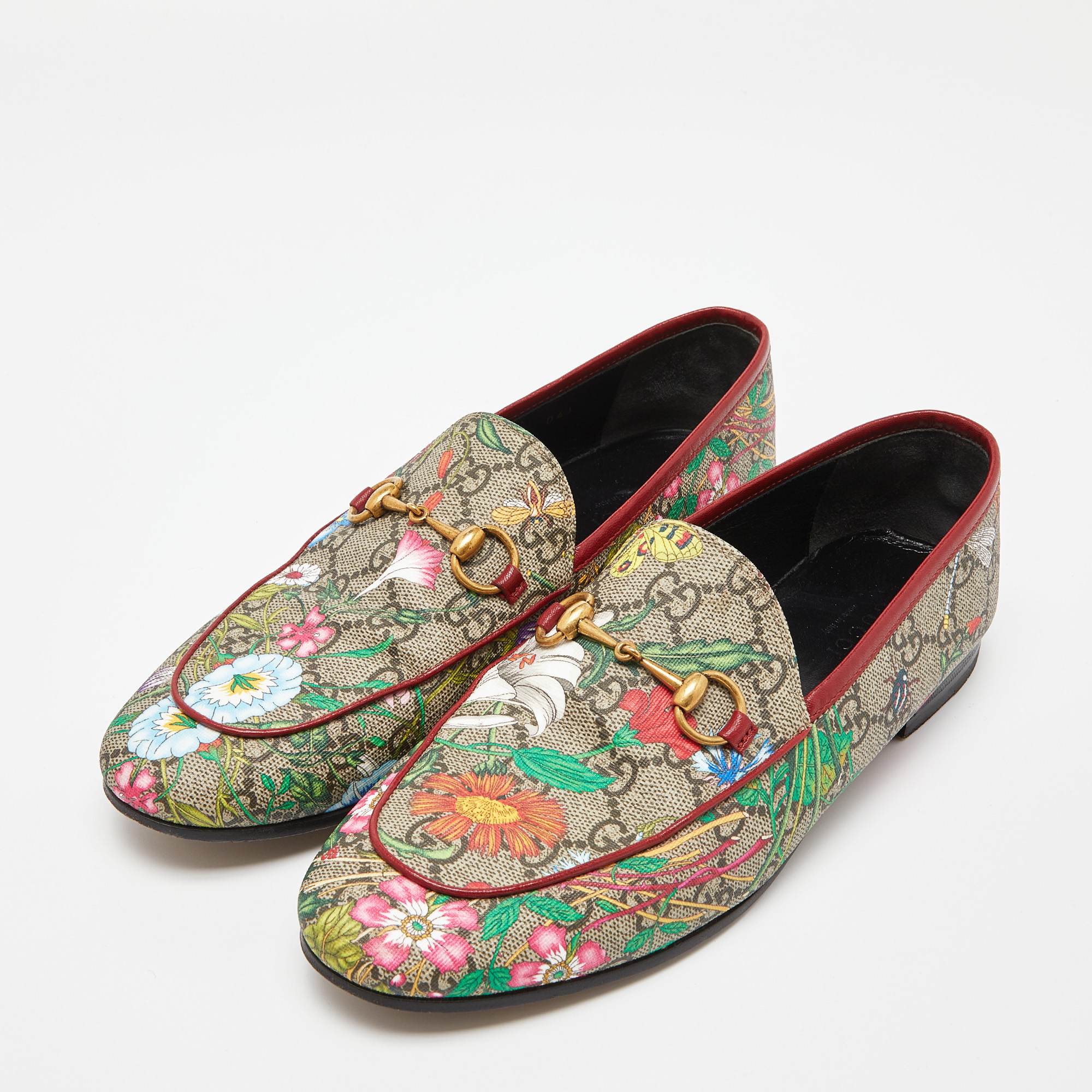 

Gucci Multicolor Floral Print GG Supreme Canvas Jordaan Loafers Size